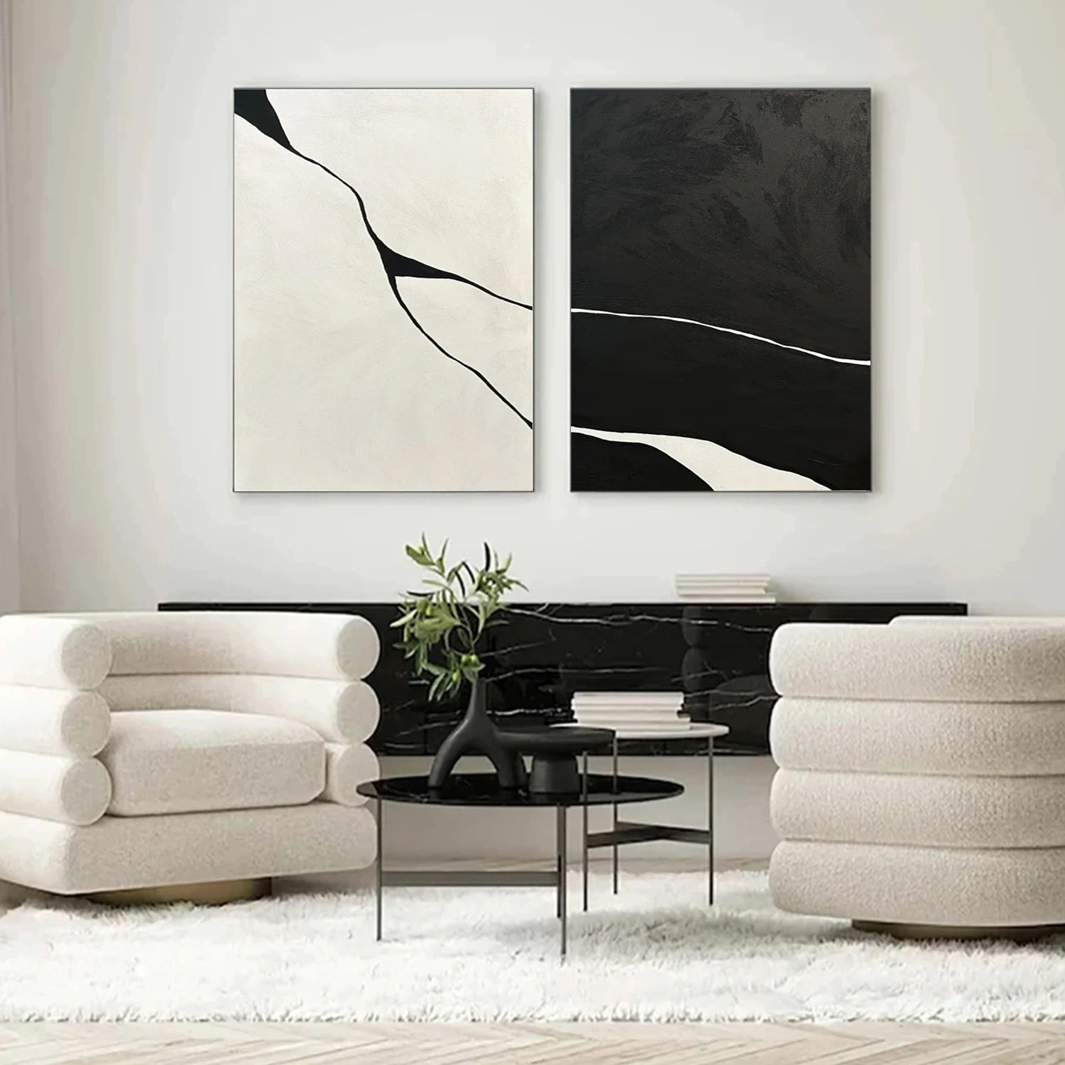 Black and White Wabi Sabi Abstract Canvas Art Set of 2 #WA200