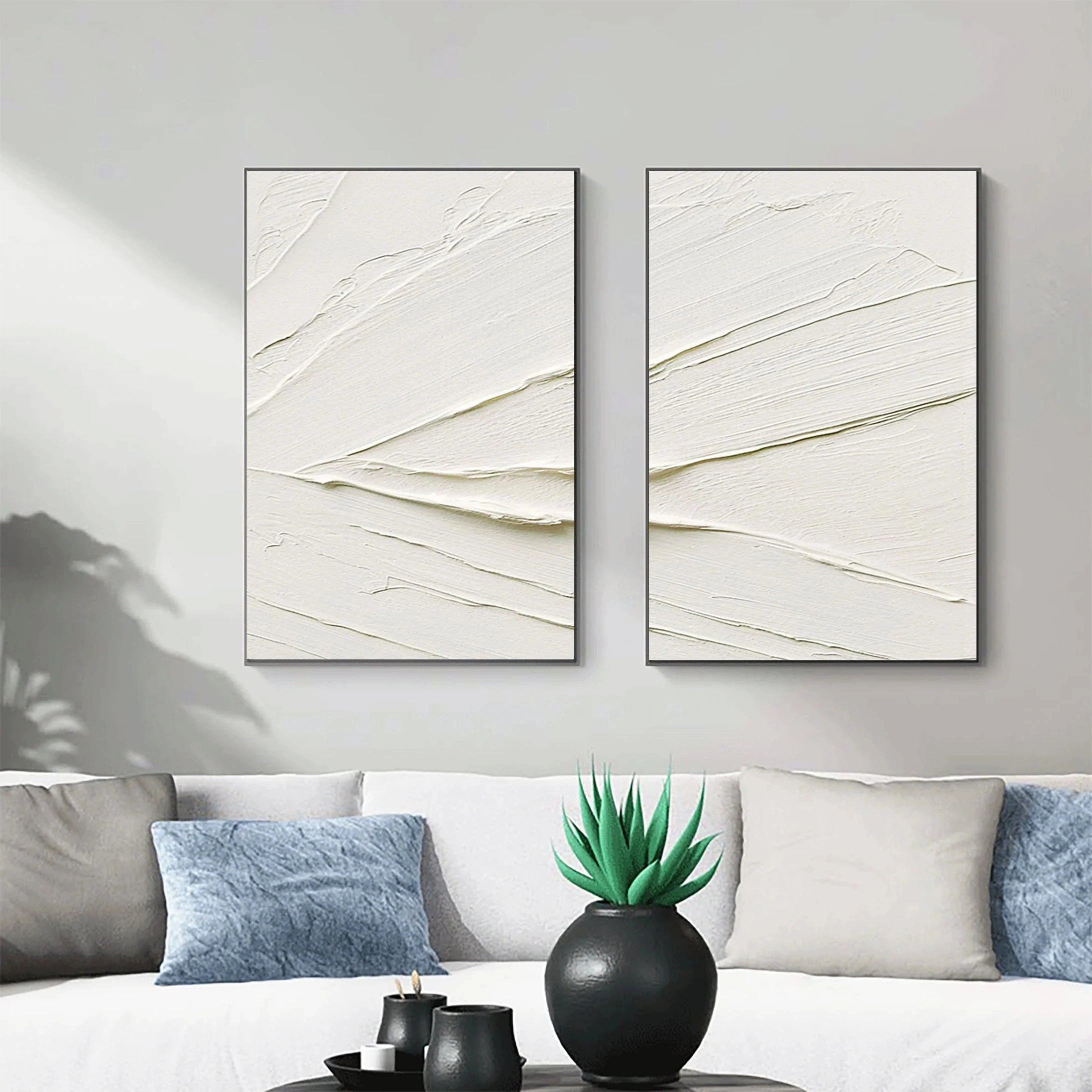 White Textured Minimalist Wall Art Set of 2 #WT008