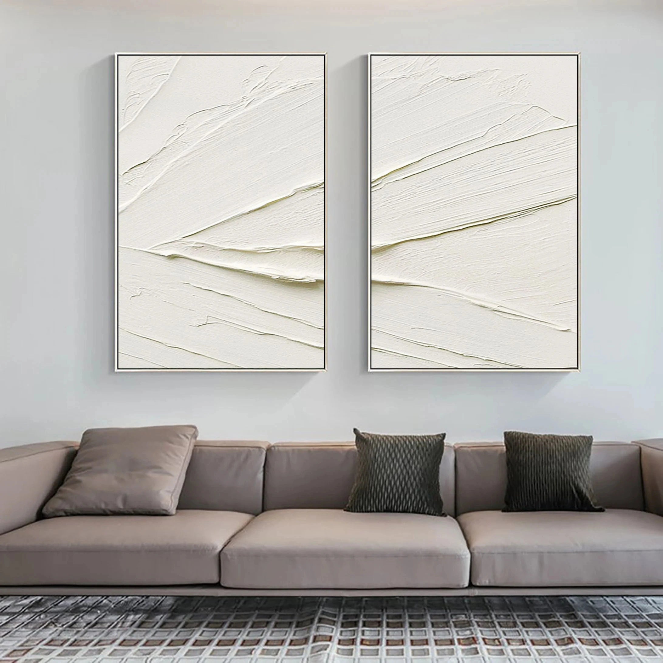 White Textured Minimalist Wall Art Set of 2 #WT008