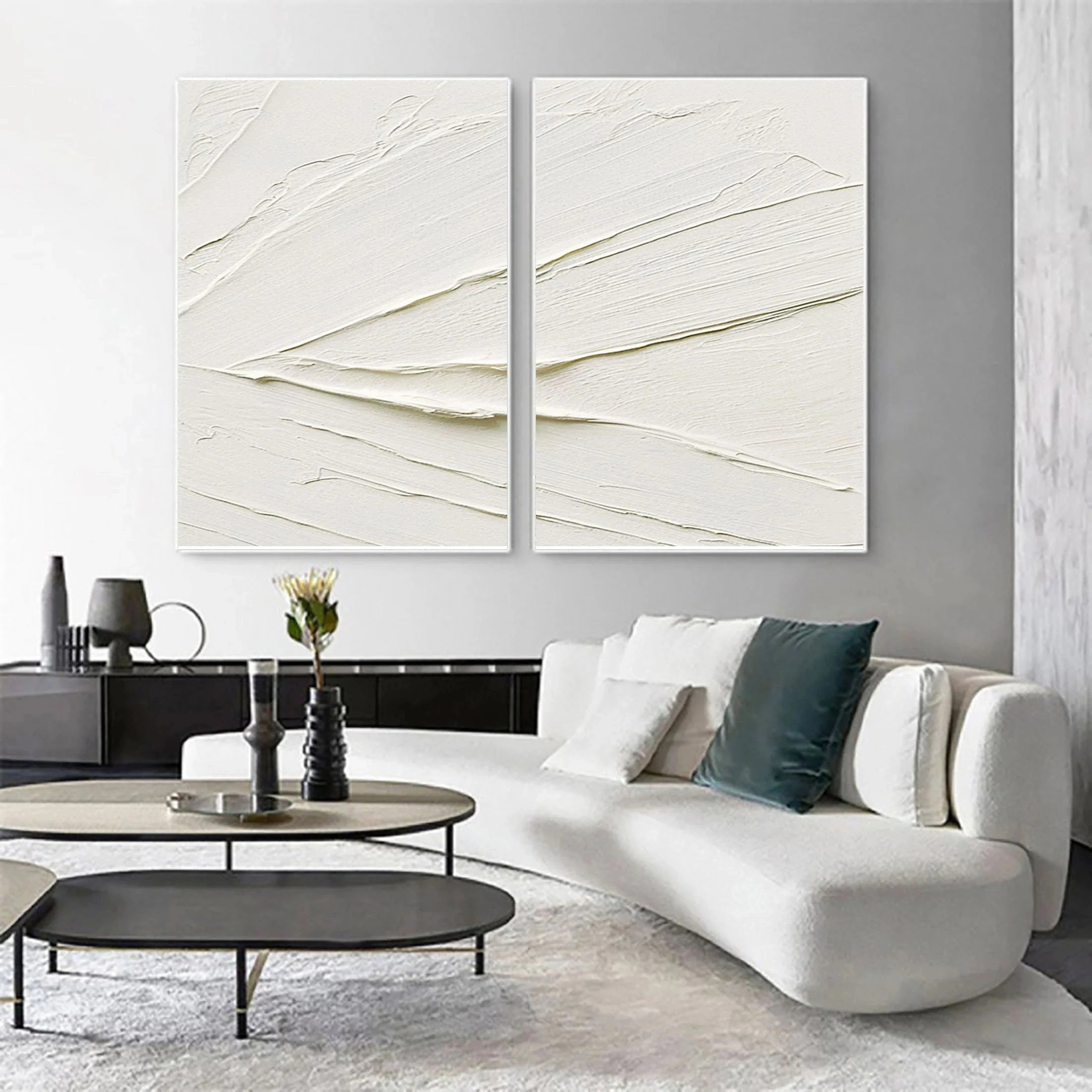 White Textured Minimalist Wall Art Set of 2 #WT008