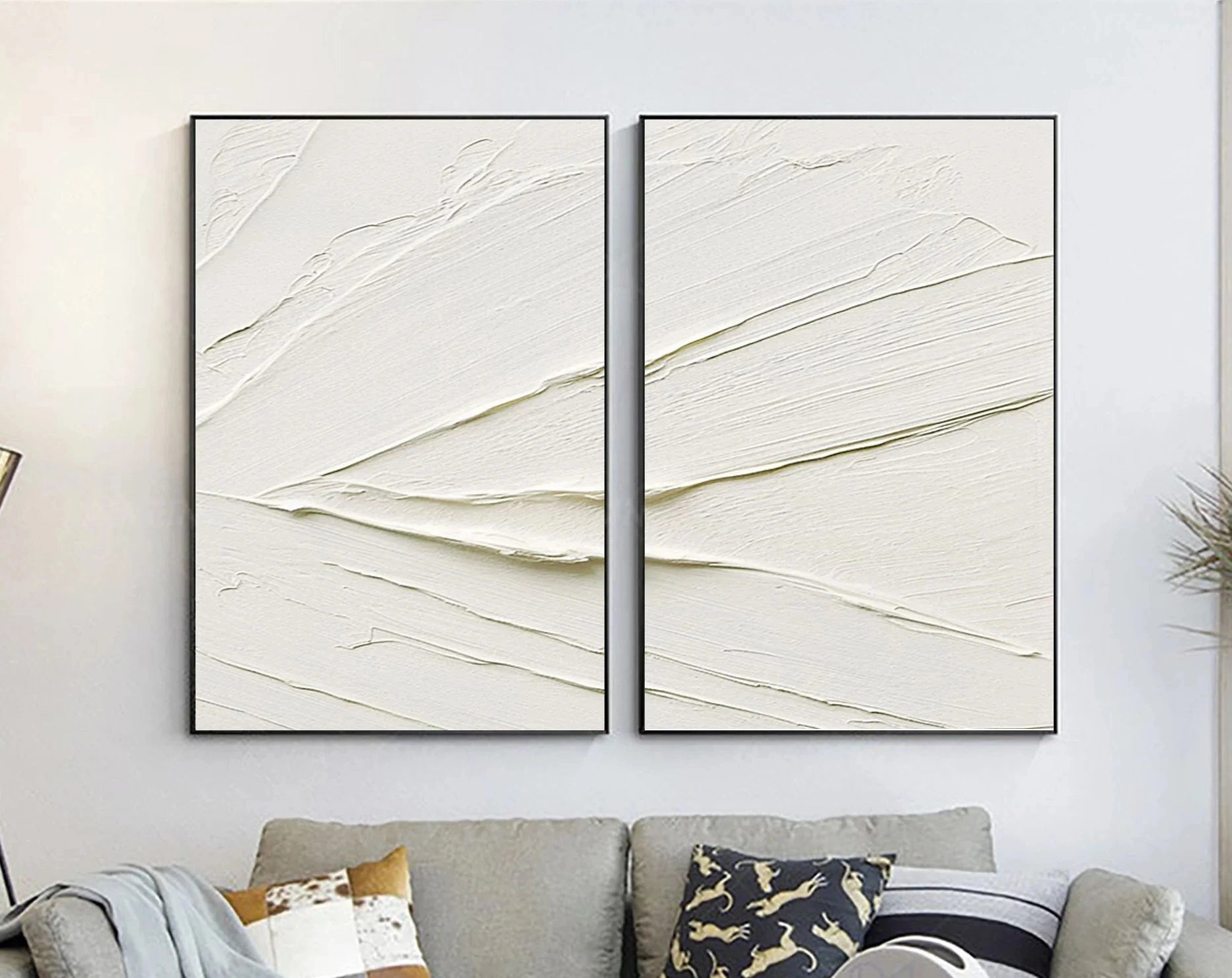 White Textured Minimalist Wall Art Set of 2 #WT008