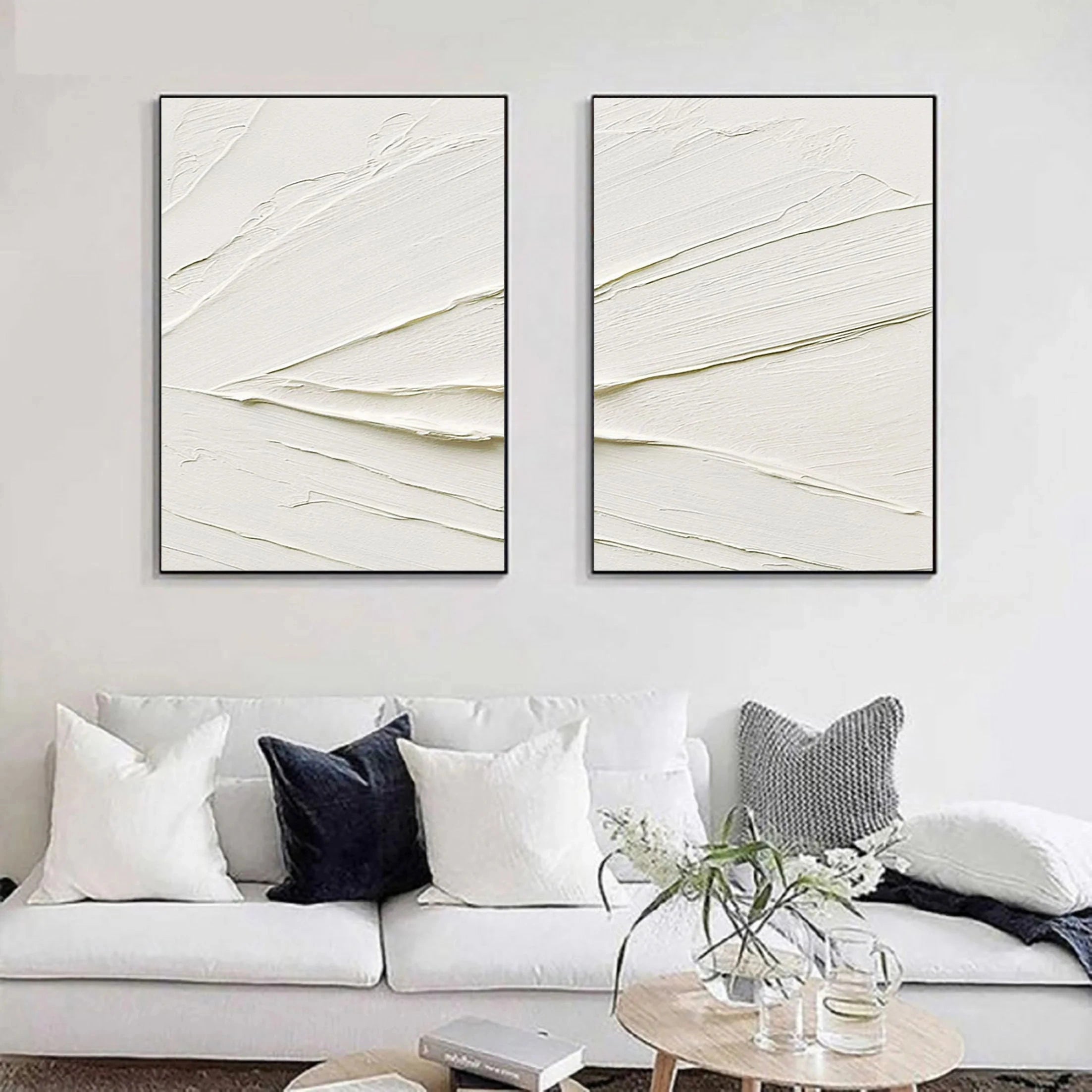 White Textured Minimalist Wall Art Set of 2 #WT008