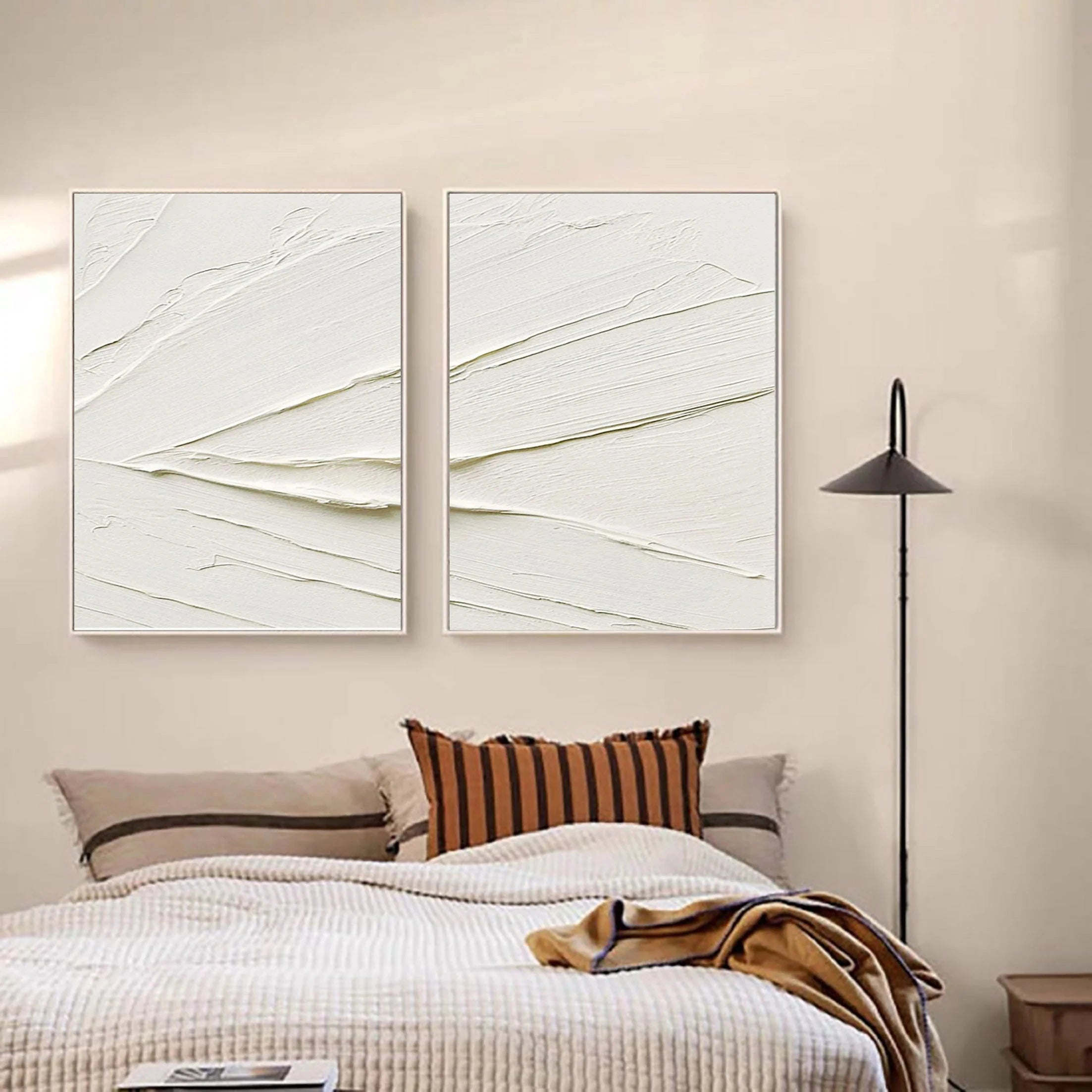 White Textured Minimalist Wall Art Set of 2 #WT008