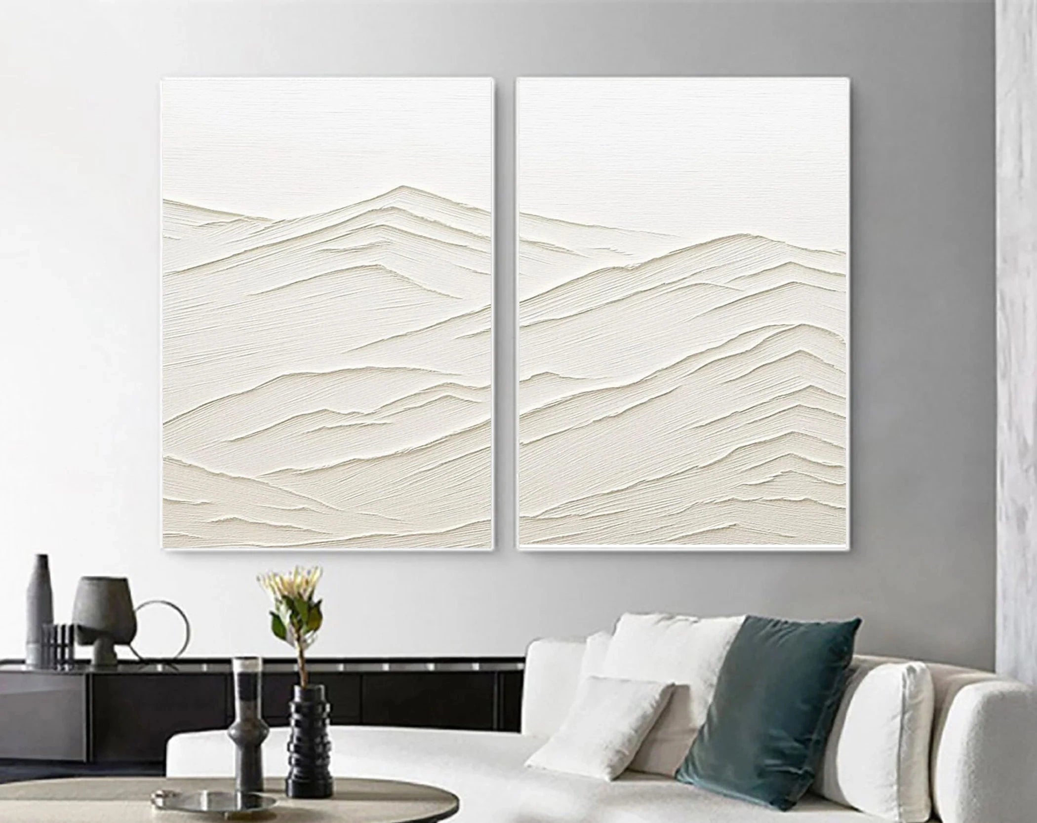 White Textured Minimalist Wall Art Set of 2 #WT006