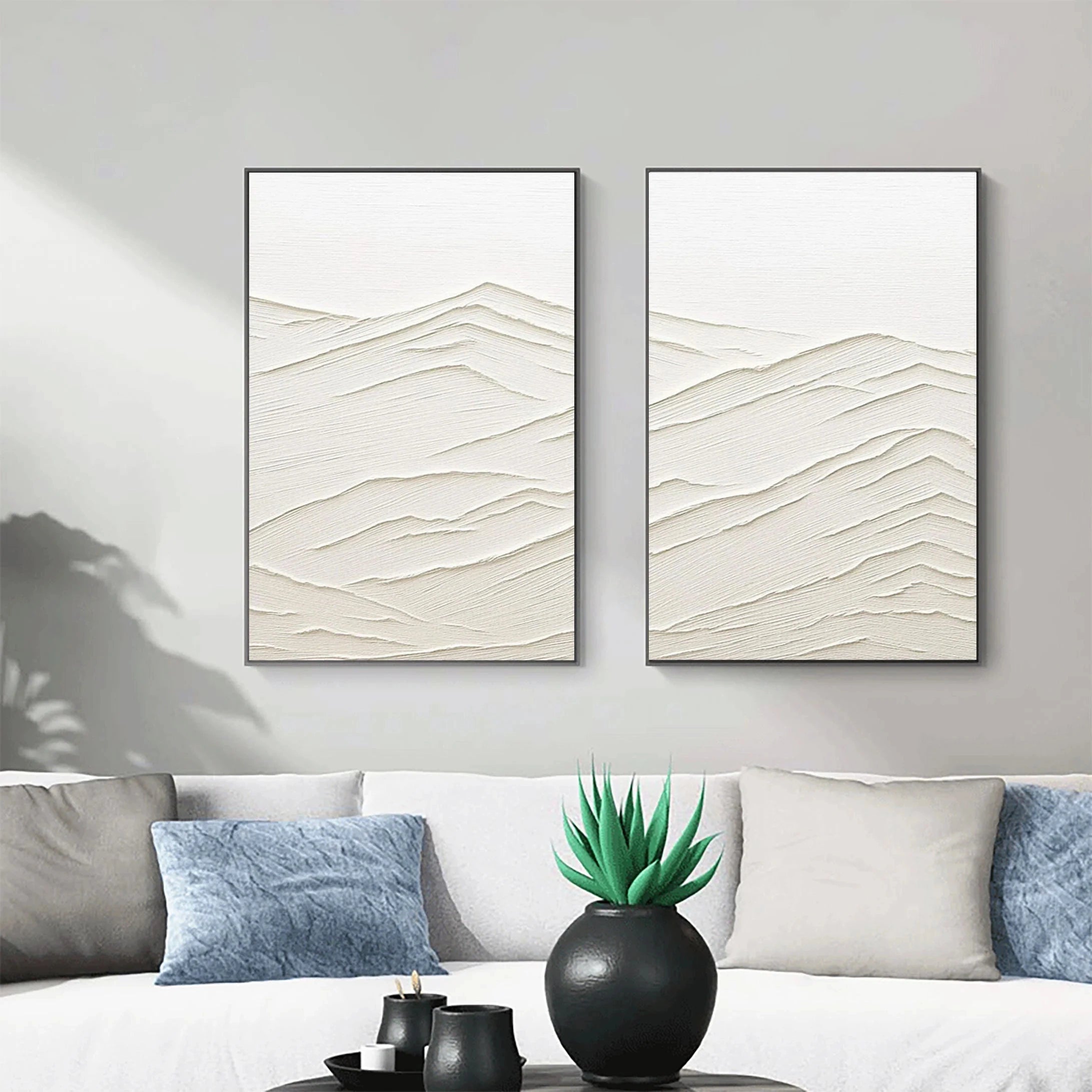 White Textured Minimalist Wall Art Set of 2 #WT006