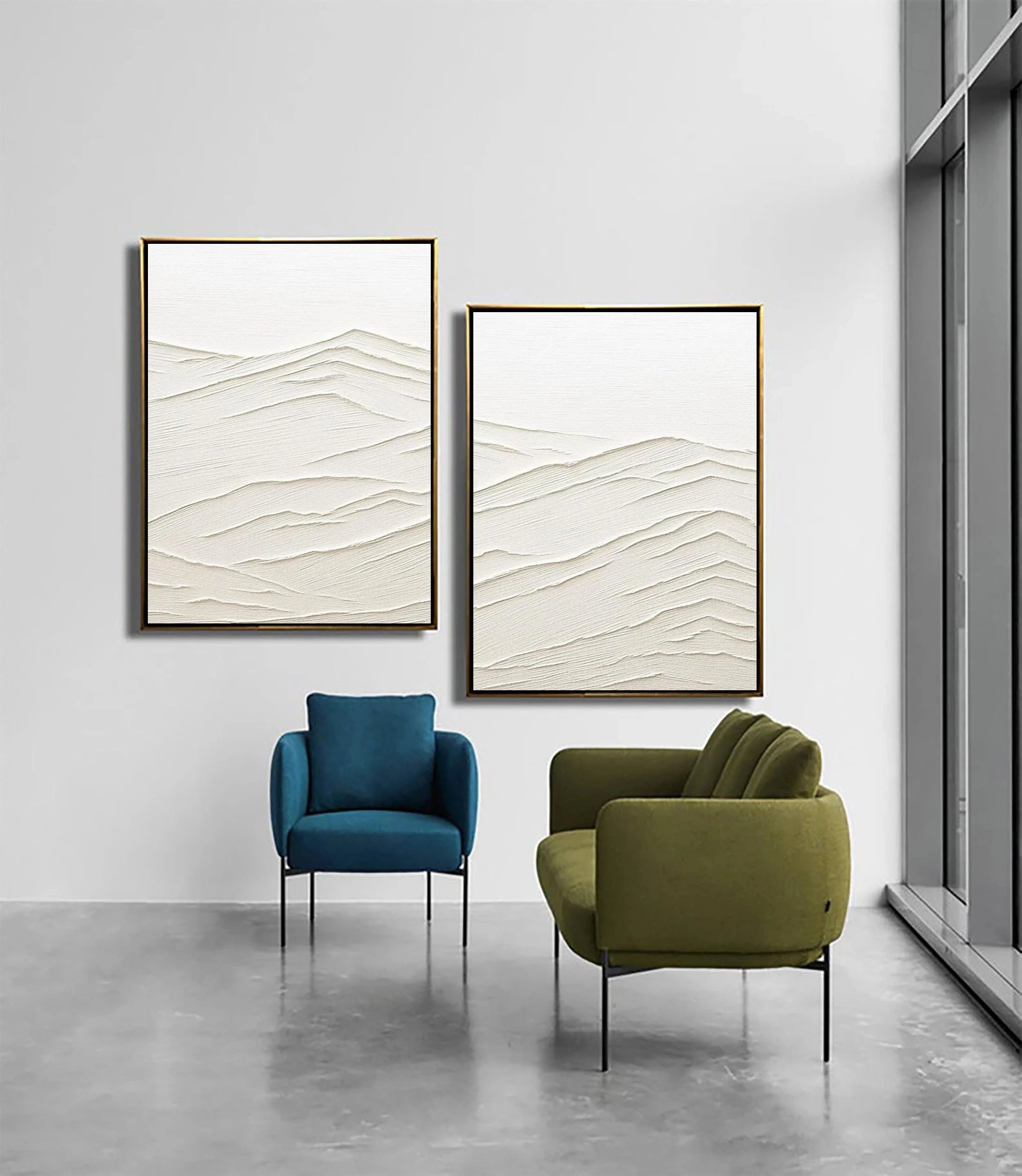 White Textured Minimalist Wall Art Set of 2 #WT006