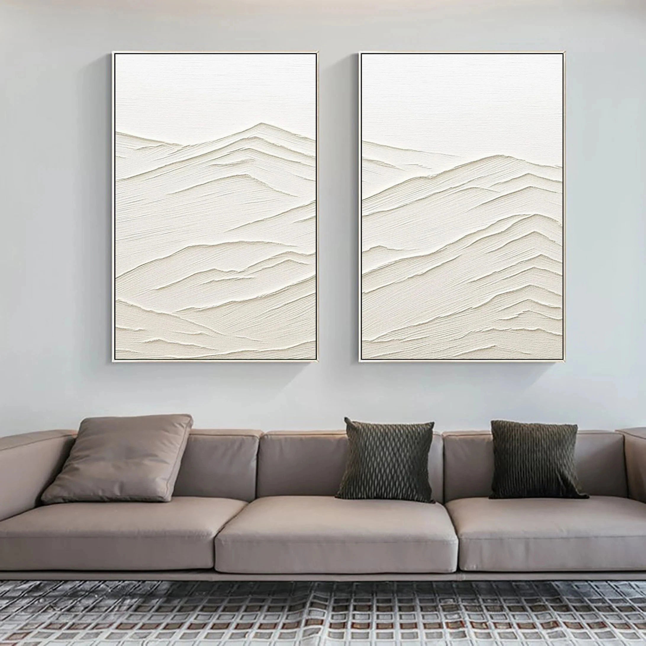 White Textured Minimalist Wall Art Set of 2 #WT006