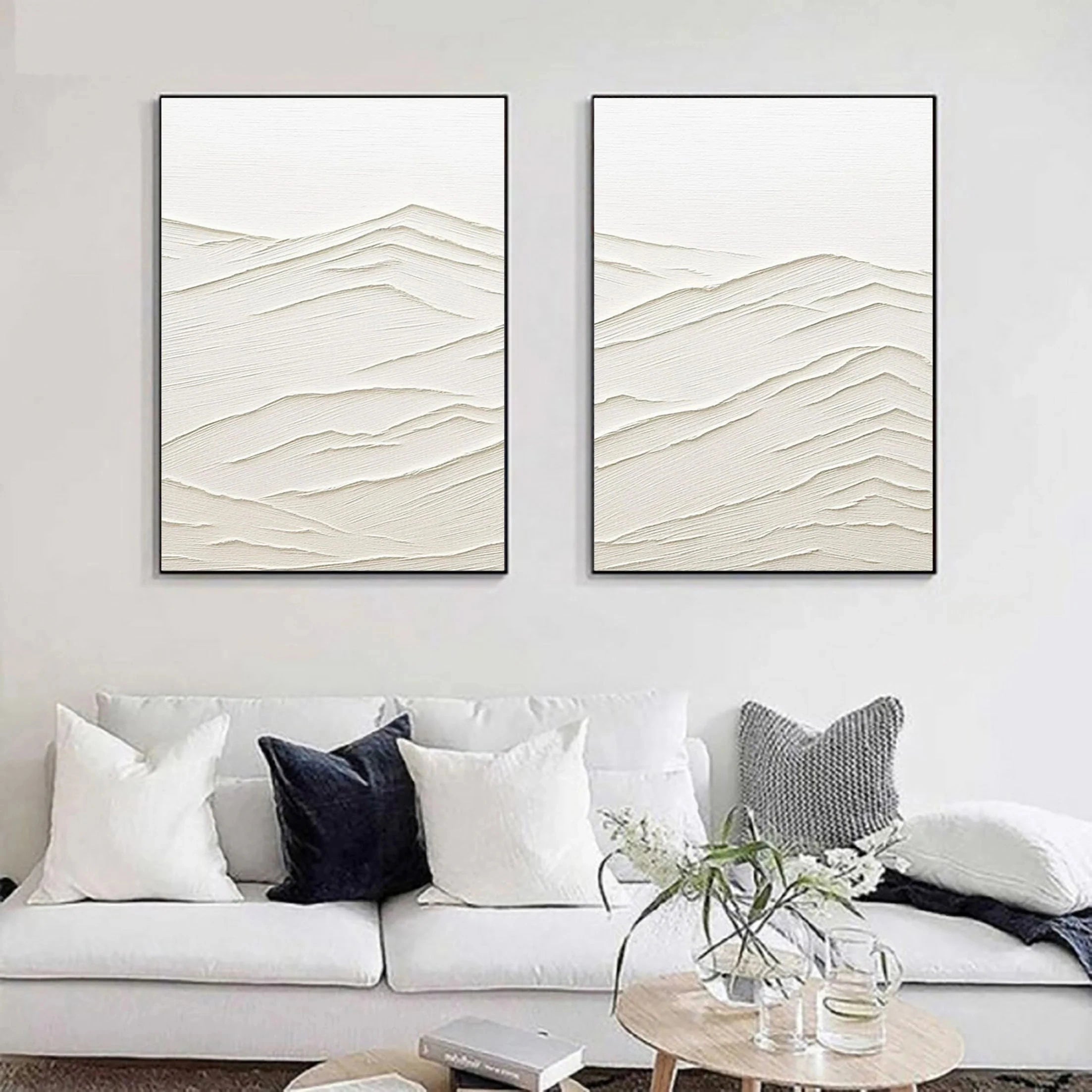 White Textured Minimalist Wall Art Set of 2 #WT006