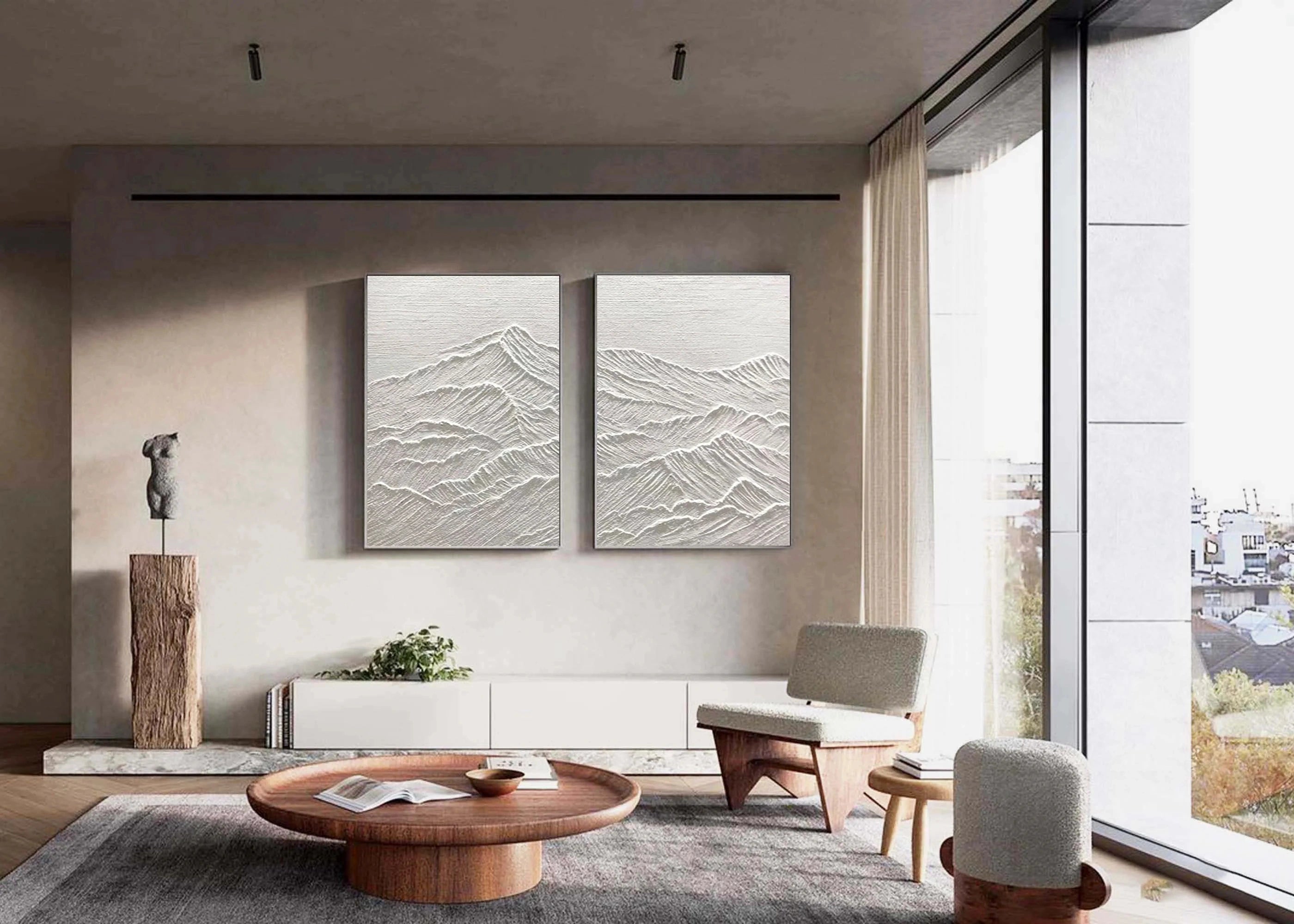 White Textured Minimalist Wall Art Set of 2 #WT002