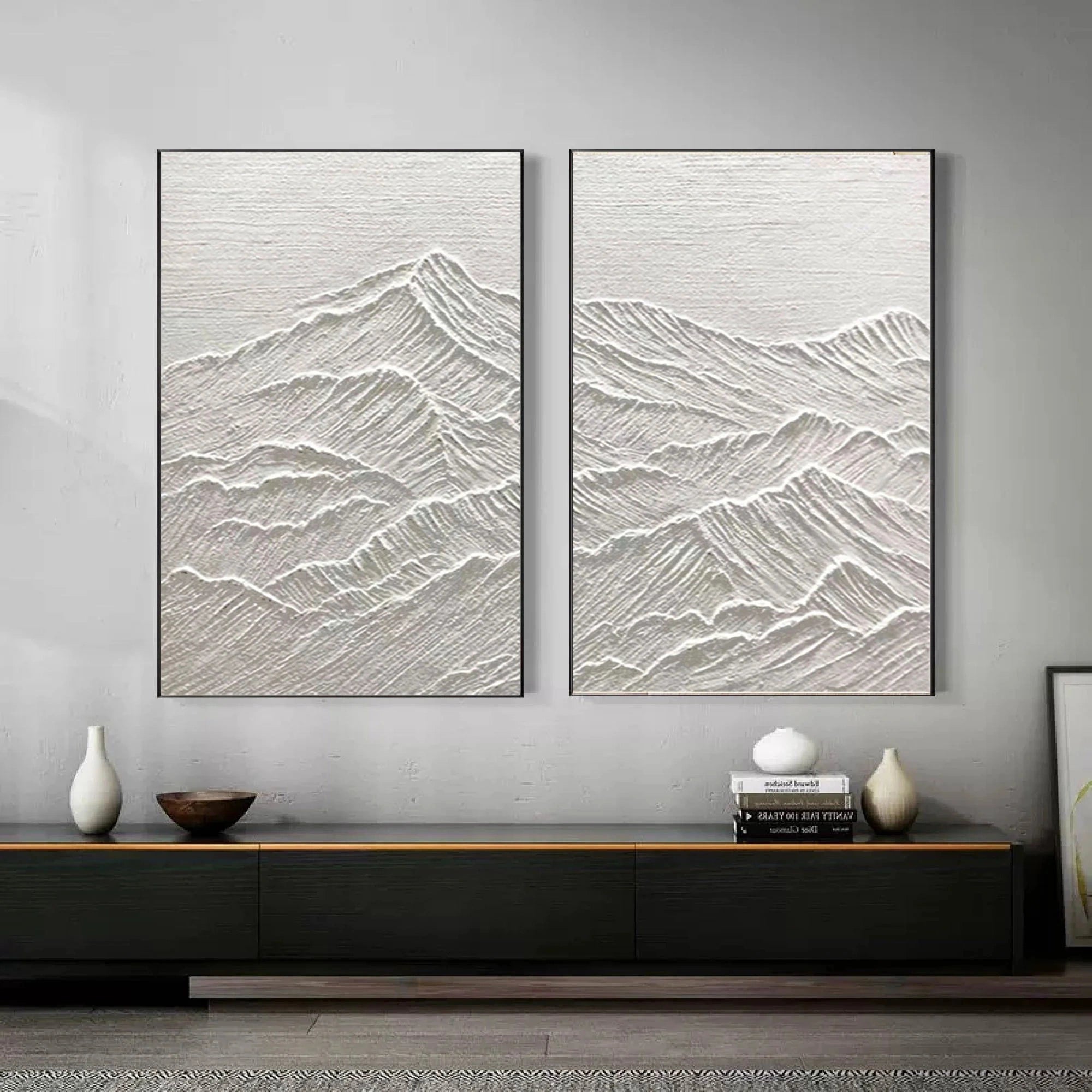 White Textured Minimalist Wall Art Set of 2 #WT002