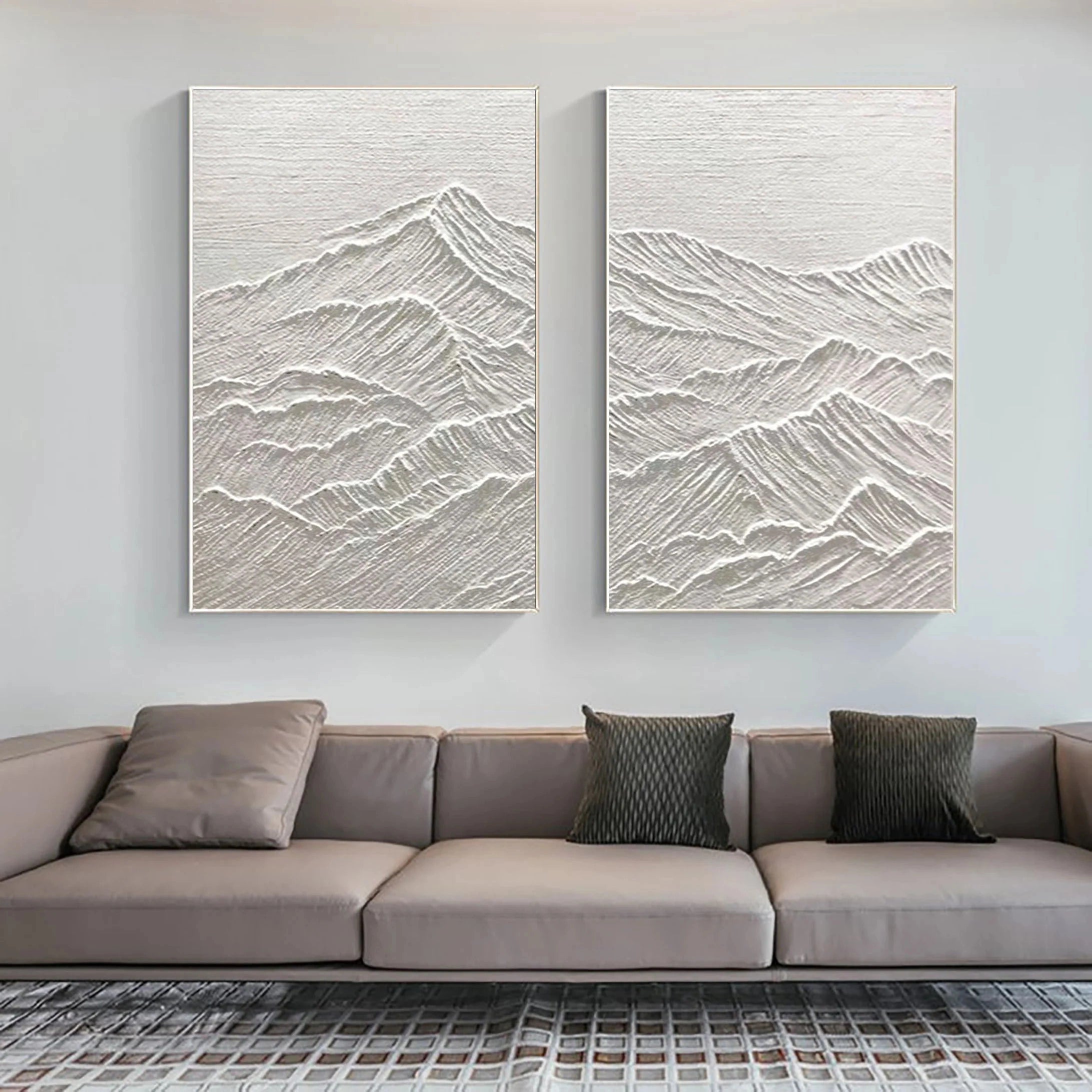 White Textured Minimalist Wall Art Set of 2 #WT002