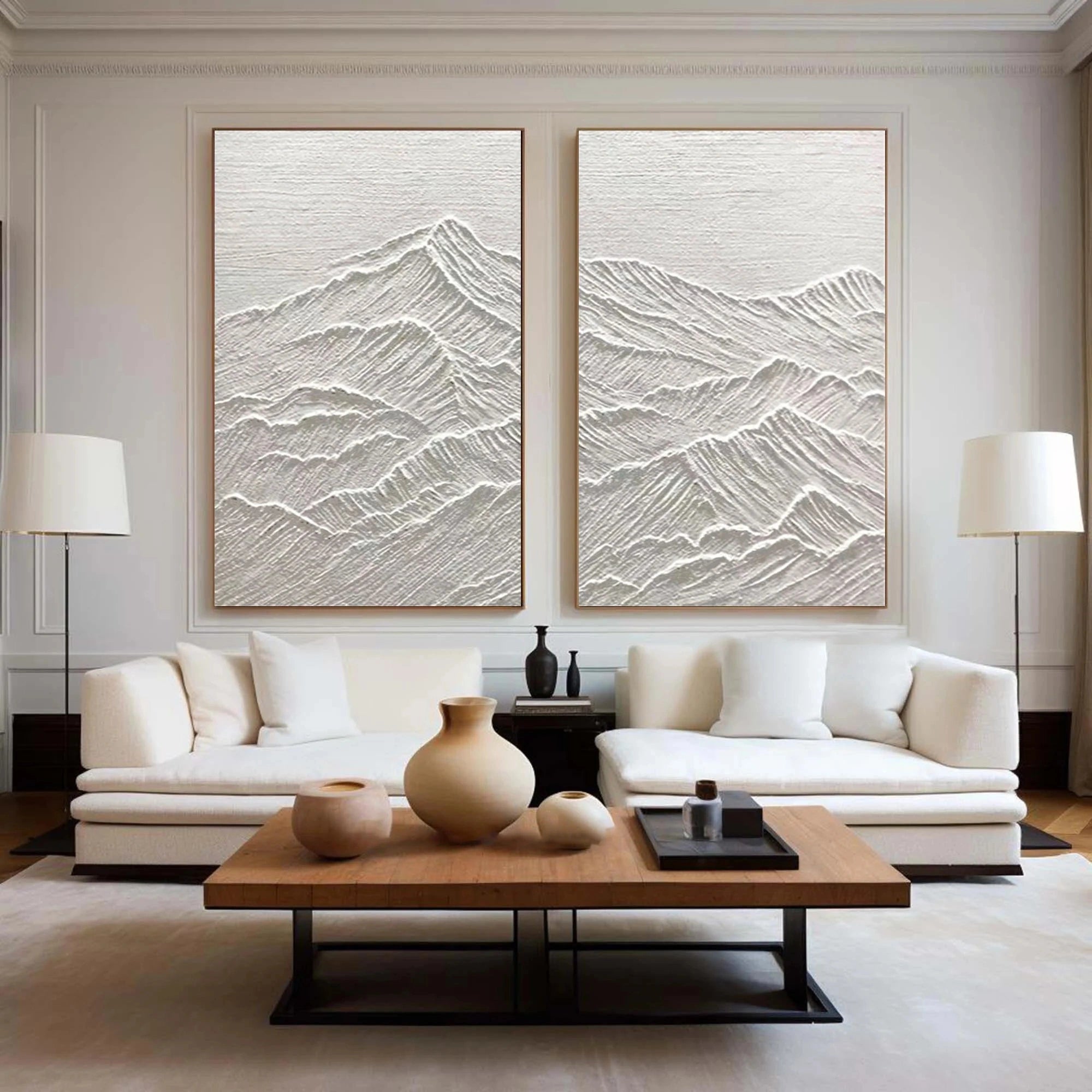 White Textured Minimalist Wall Art Set of 2 #WT002