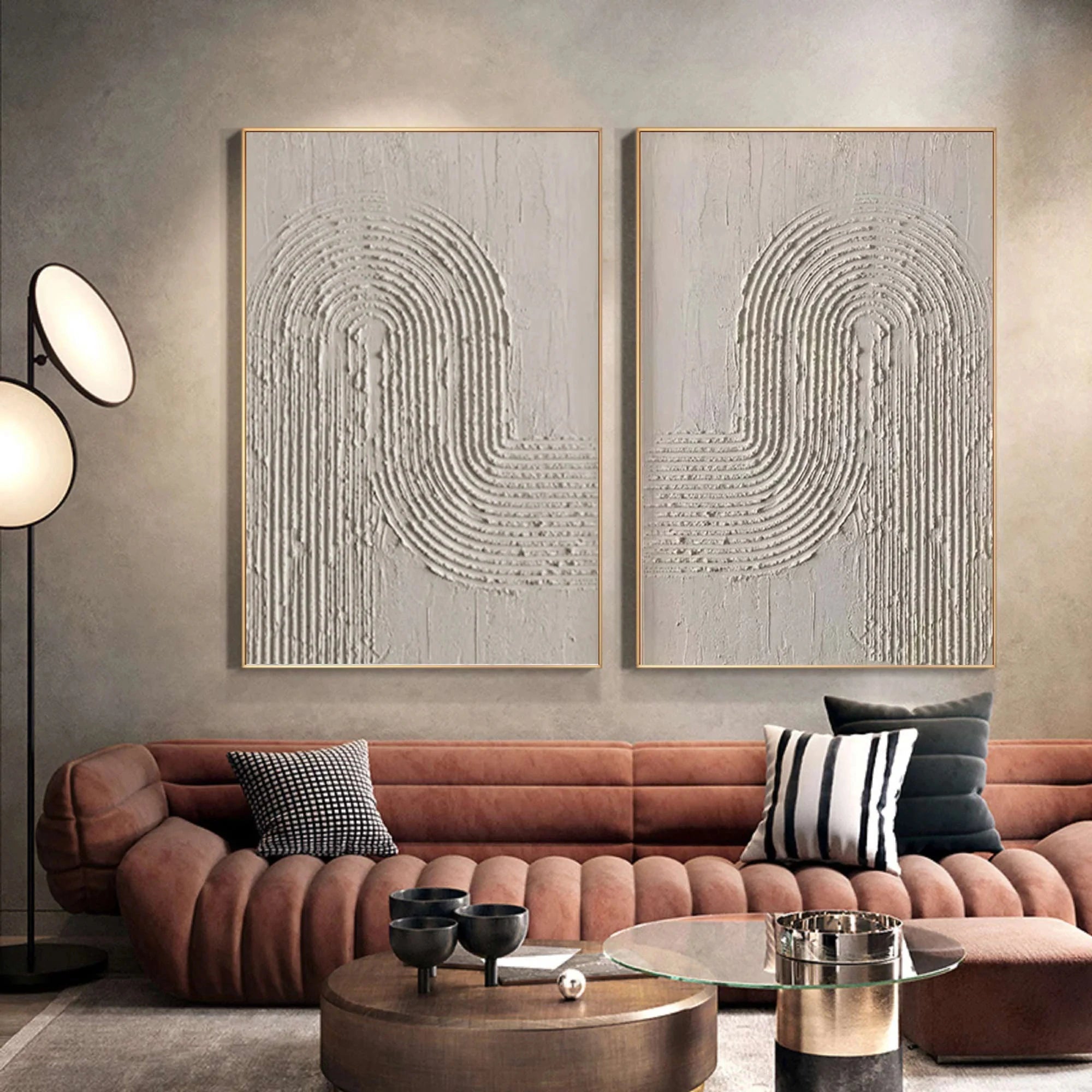 Beige & Brown Textured Minimalist Wall Art Set of 2 #BM001