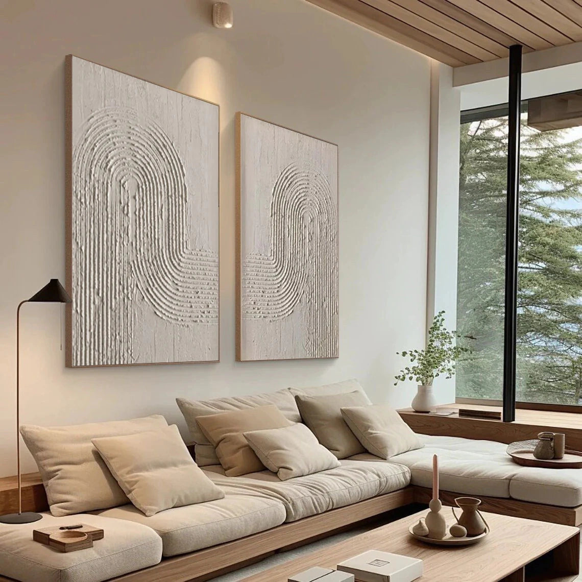 Beige & Brown Textured Minimalist Wall Art Set of 2 #BM001