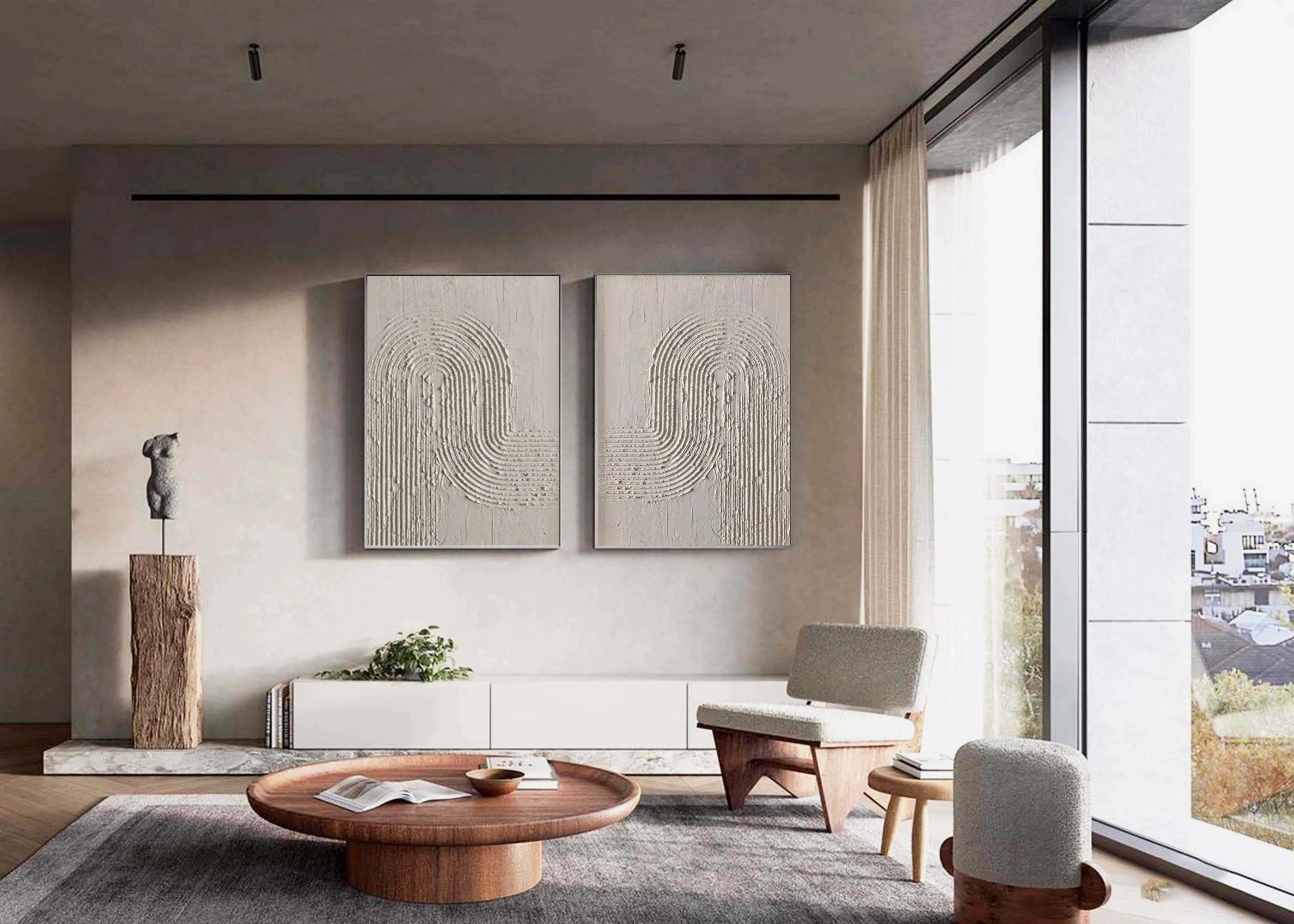 Beige & Brown Textured Minimalist Wall Art Set of 2 #BM001