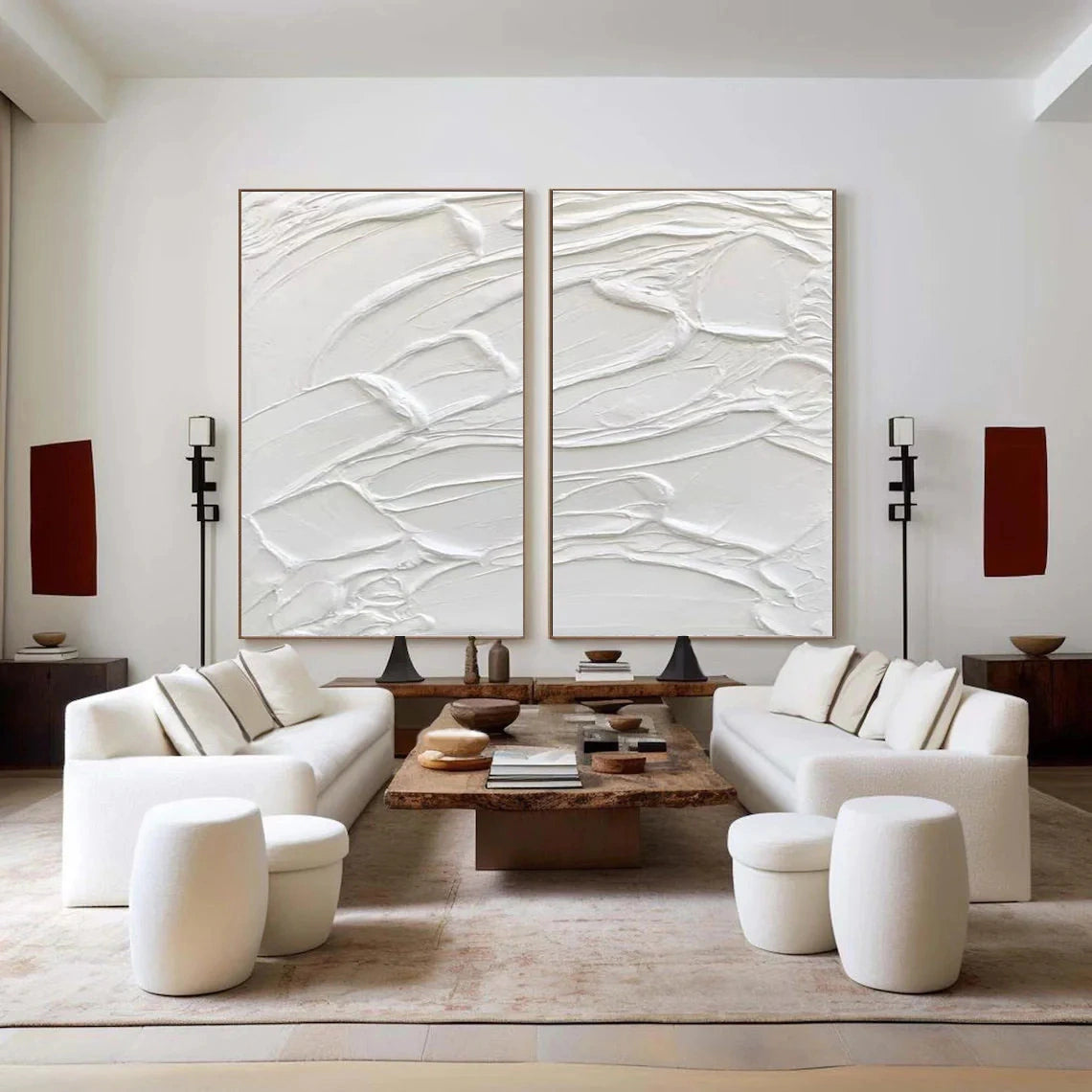 White Textured Minimalist Wall Art Set of 2 #WT007
