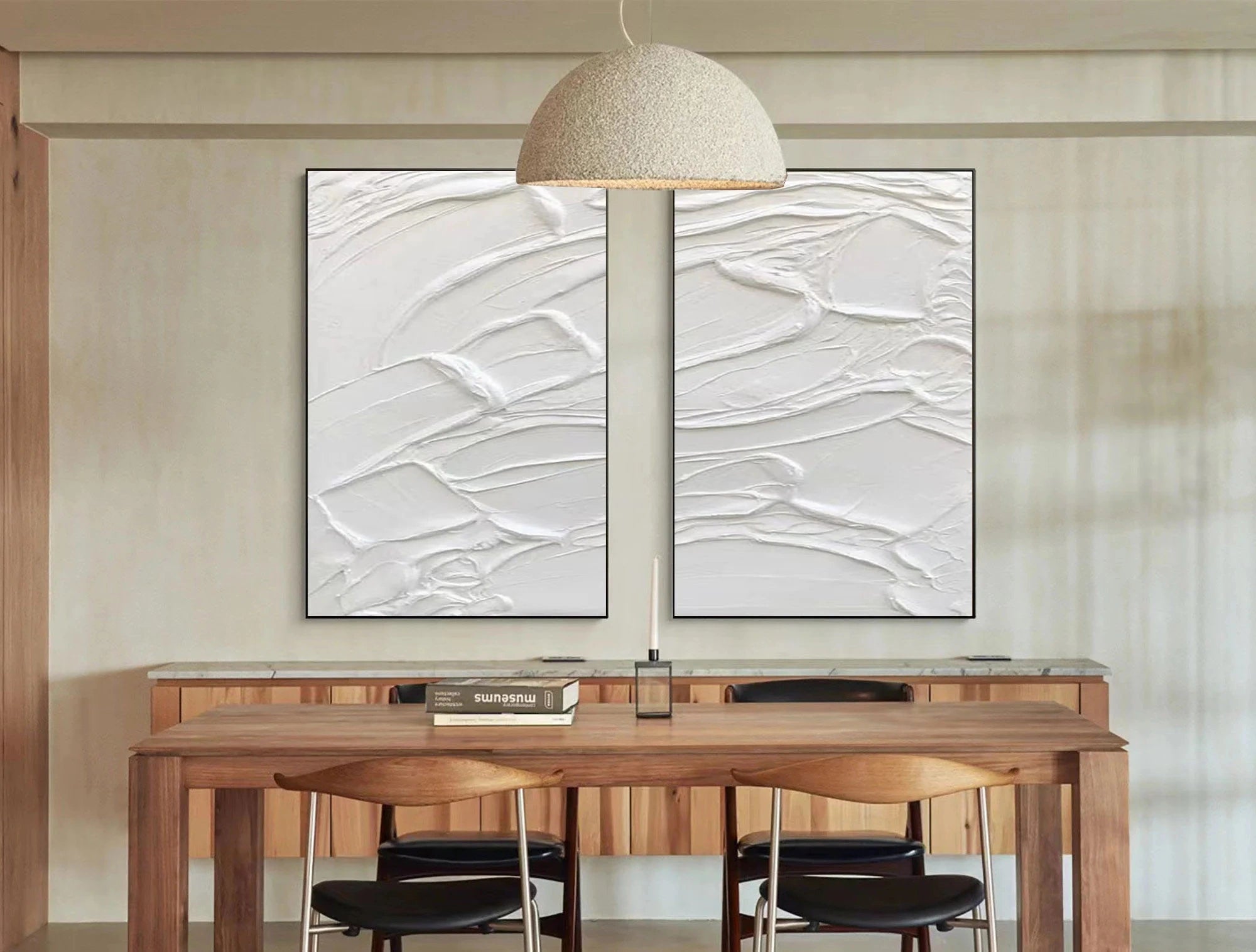White Textured Minimalist Wall Art Set of 2 #WT007
