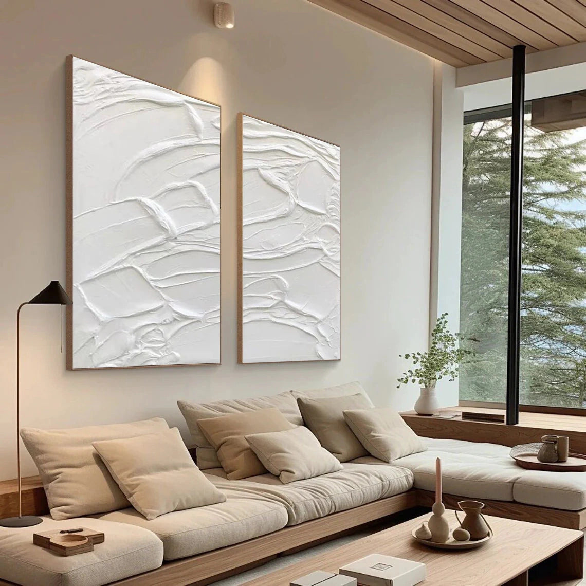 White Textured Minimalist Wall Art Set of 2 #WT007
