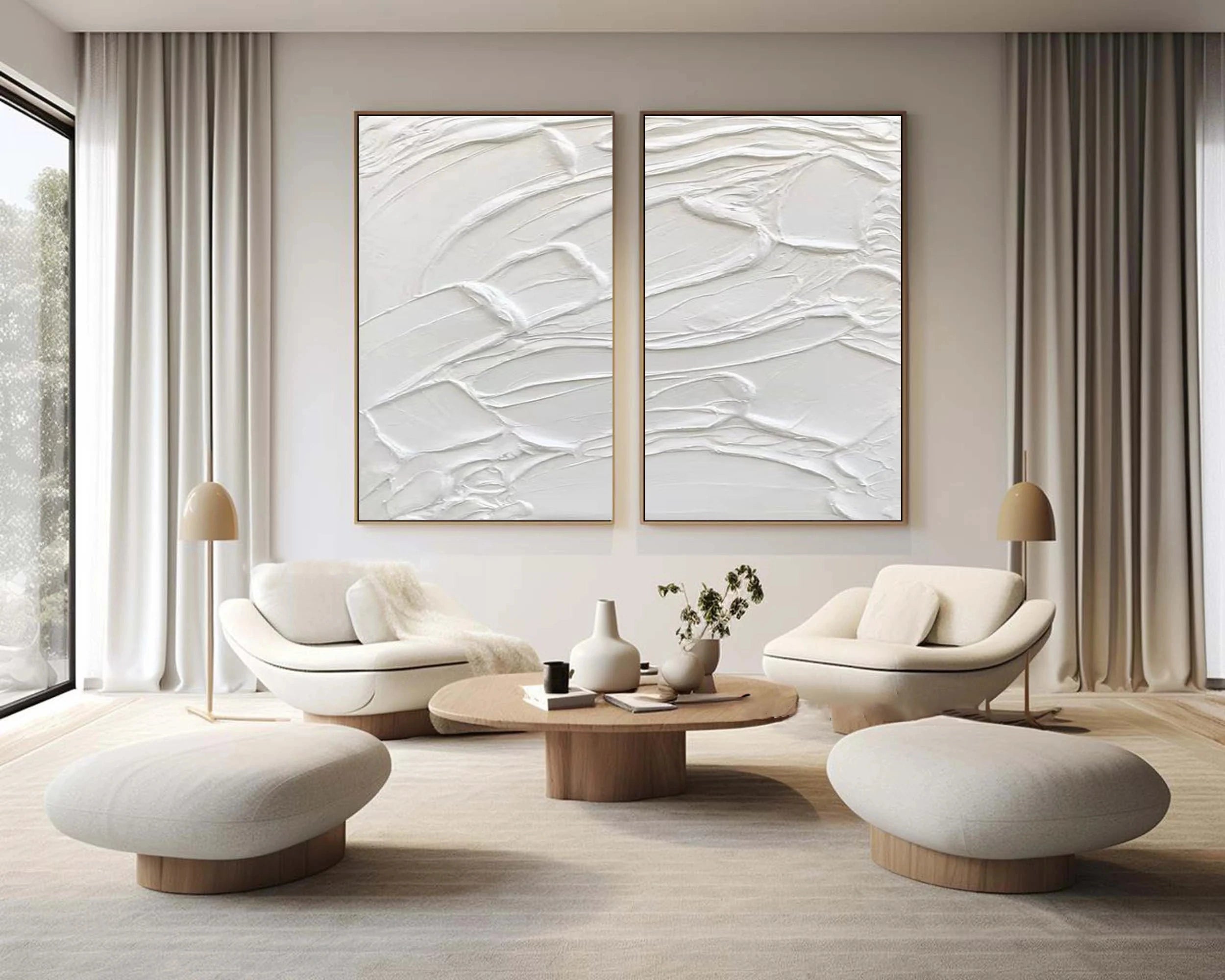 White Textured Minimalist Wall Art Set of 2 #WT007