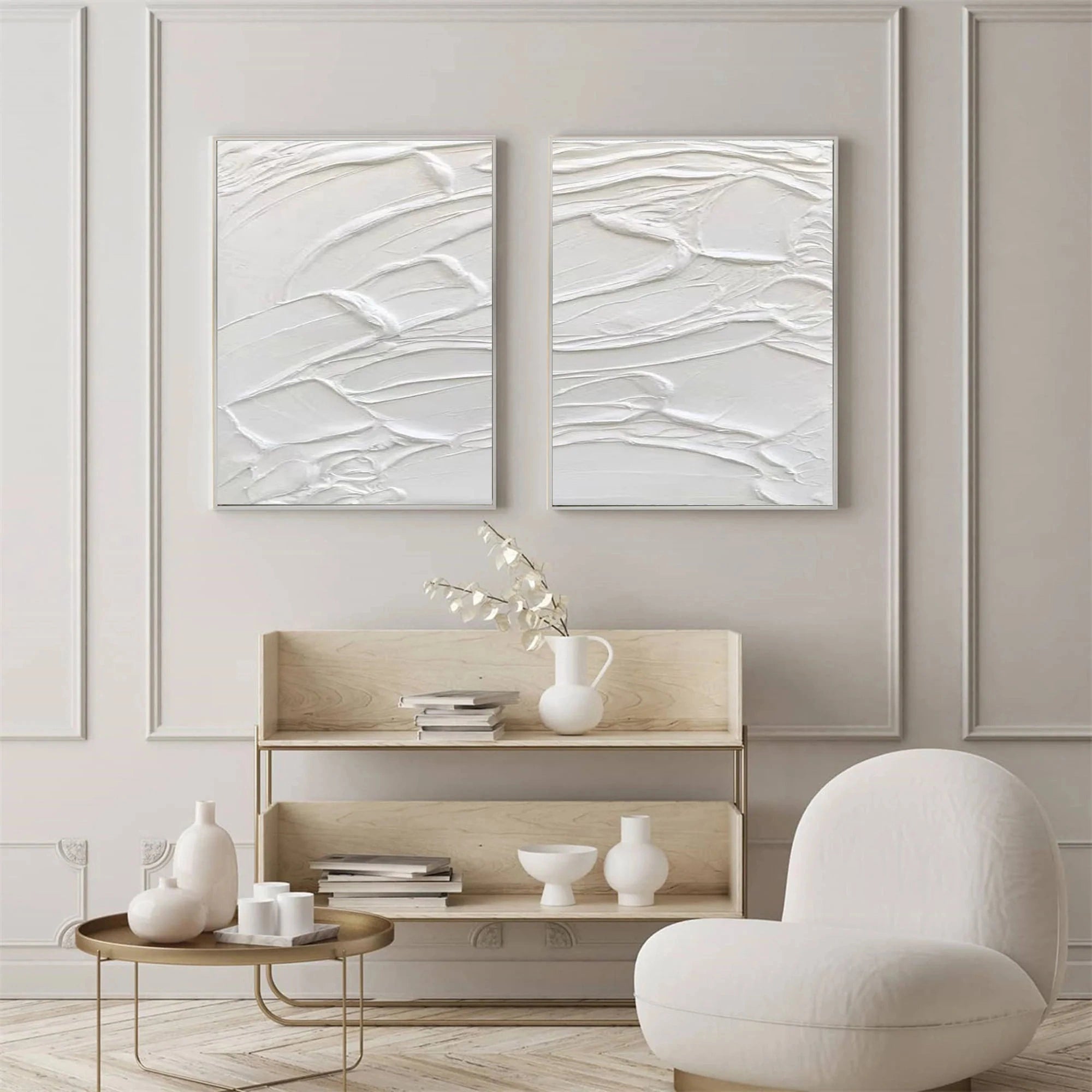 White Textured Minimalist Wall Art Set of 2 #WT007