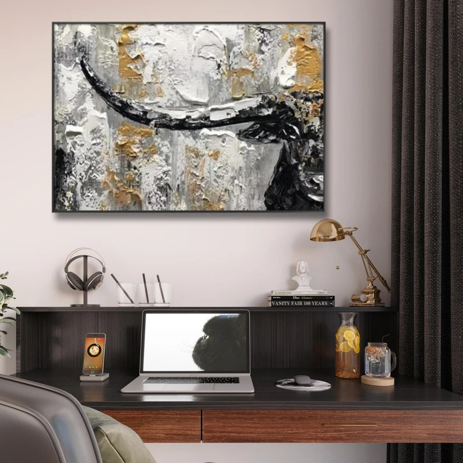 Abstract Animal Art Bull Textured Wall Art #AT027