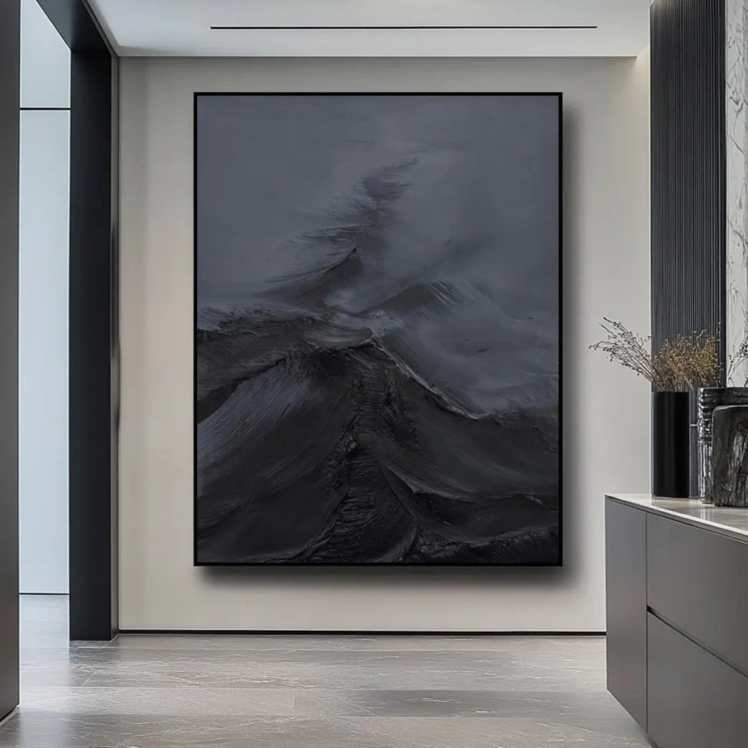 Zoes Deco Original Hand-Painted Abstract/Minimalist/Black Textured