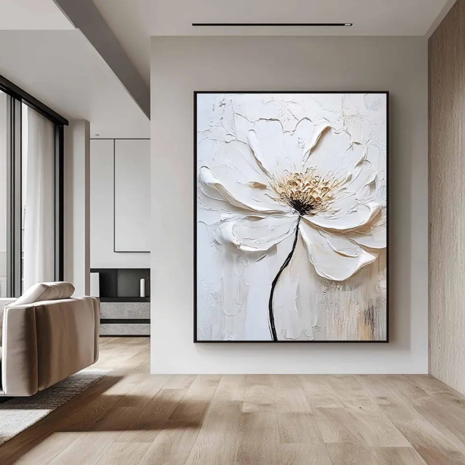 White Tree And Flower Abstract Textured Wall Art #TF123