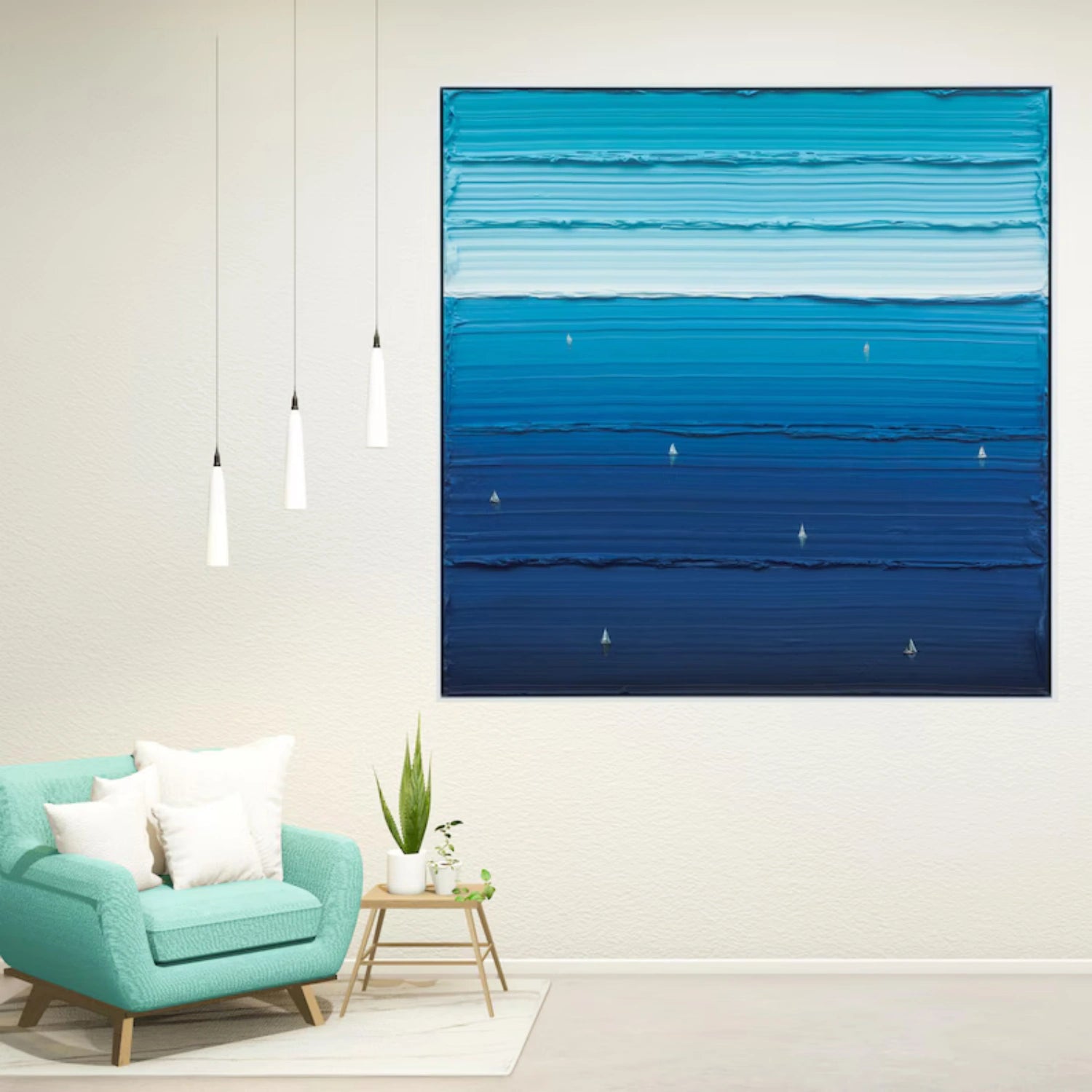 Blue Sky And Ocean Abstract Textured Wall Art #SO265
