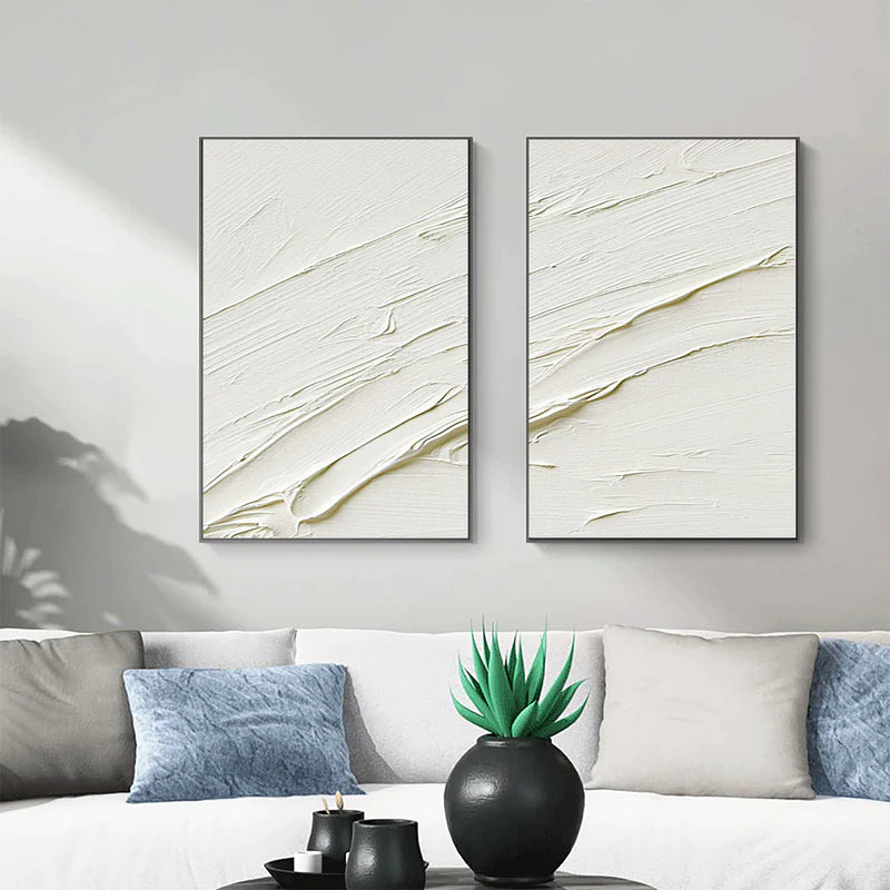 White Textured Minimalist Wall Art Set of 2 #WT005