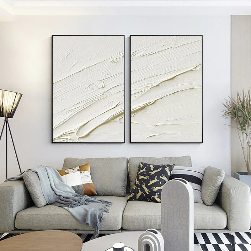 White Textured Minimalist Wall Art Set of 2 #WT005