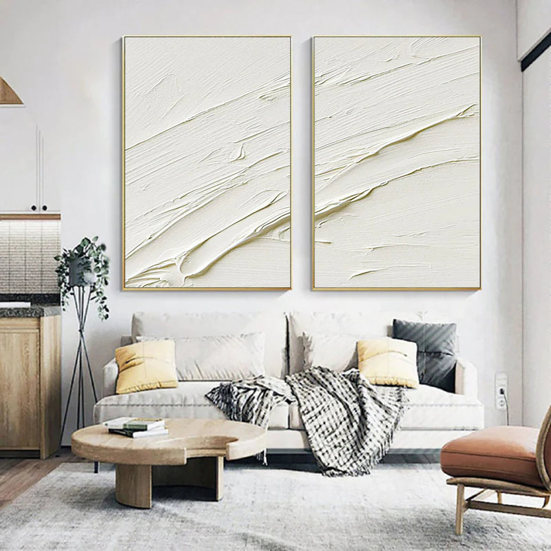 White Textured Minimalist Wall Art Set of 2 #WT005