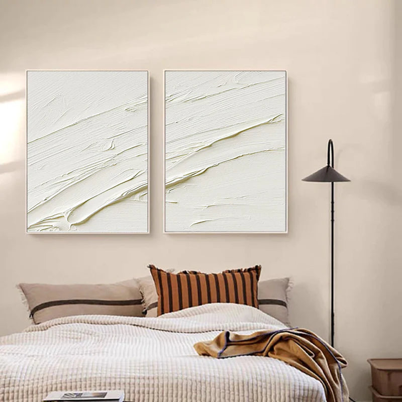 White Textured Minimalist Wall Art Set of 2 #WT005