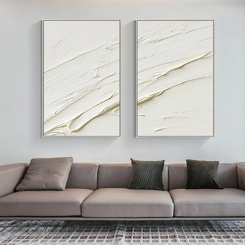 White Textured Minimalist Wall Art Set of 2 #WT005