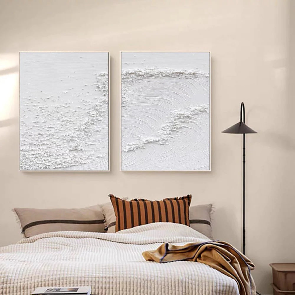 White Textured Minimalist Wall Art Set of 2 #WT022