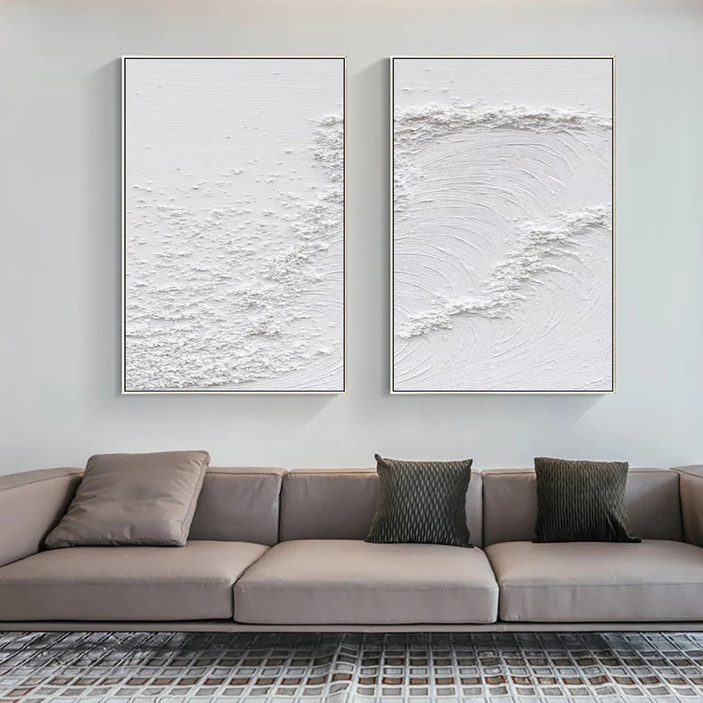 White Textured Minimalist Wall Art Set of 2 #WT022