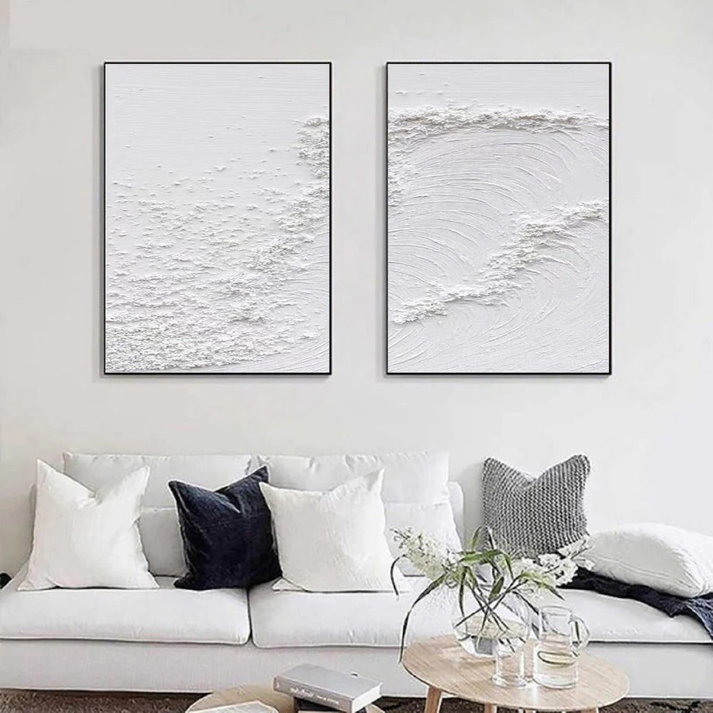 White Textured Minimalist Wall Art Set of 2 #WT022