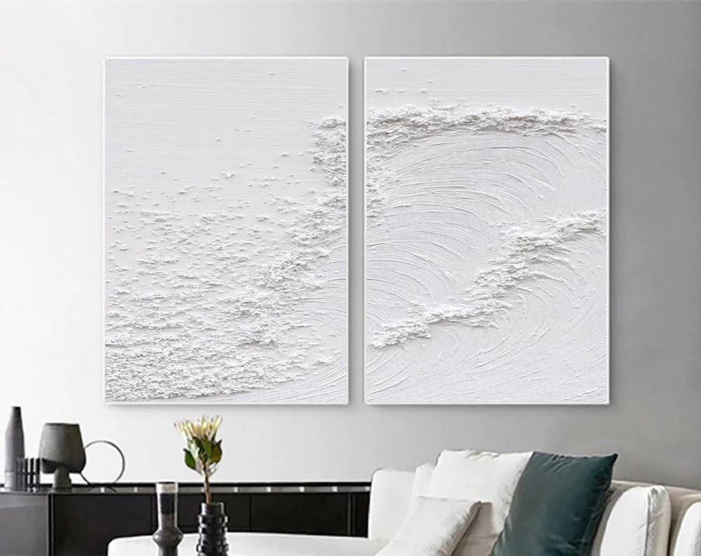 White Textured Minimalist Wall Art Set of 2 #WT022