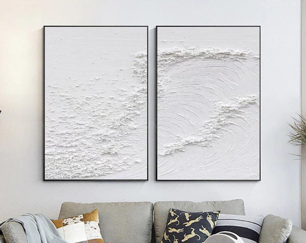 White Textured Minimalist Wall Art Set of 2 #WT022
