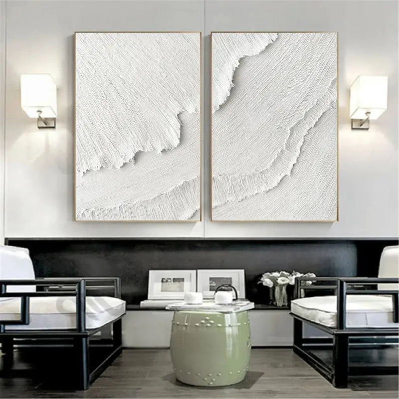 White Textured Minimalist Wall Art Set of 2 #WT001