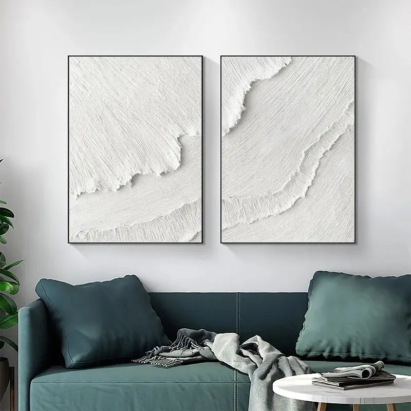 White Textured Minimalist Wall Art Set of 2 #WT001