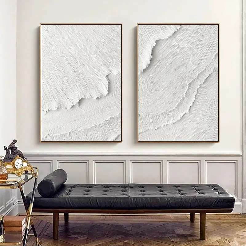 White Textured Minimalist Wall Art Set of 2 #WT001