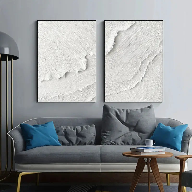 White Textured Minimalist Wall Art Set of 2 #WT001