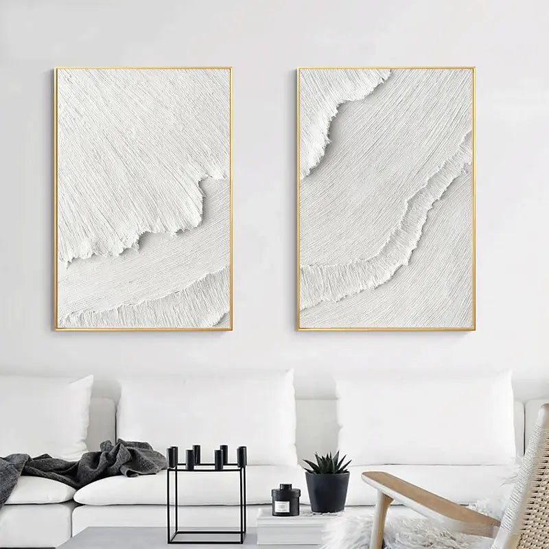 White Textured Minimalist Wall Art Set of 2 #WT001
