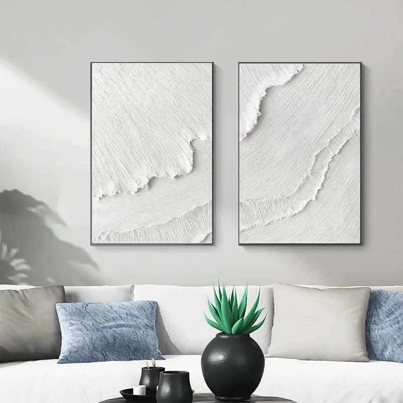 White Textured Minimalist Wall Art Set of 2 #WT001
