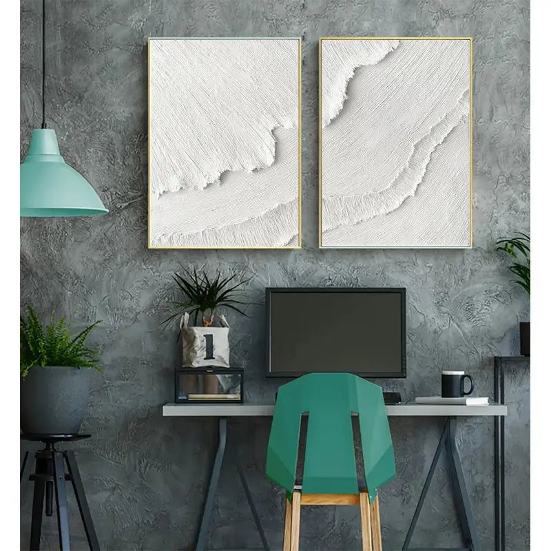 White Textured Minimalist Wall Art Set of 2 #WT001