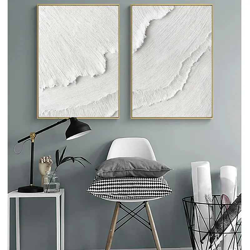 White Textured Minimalist Wall Art Set of 2 #WT001