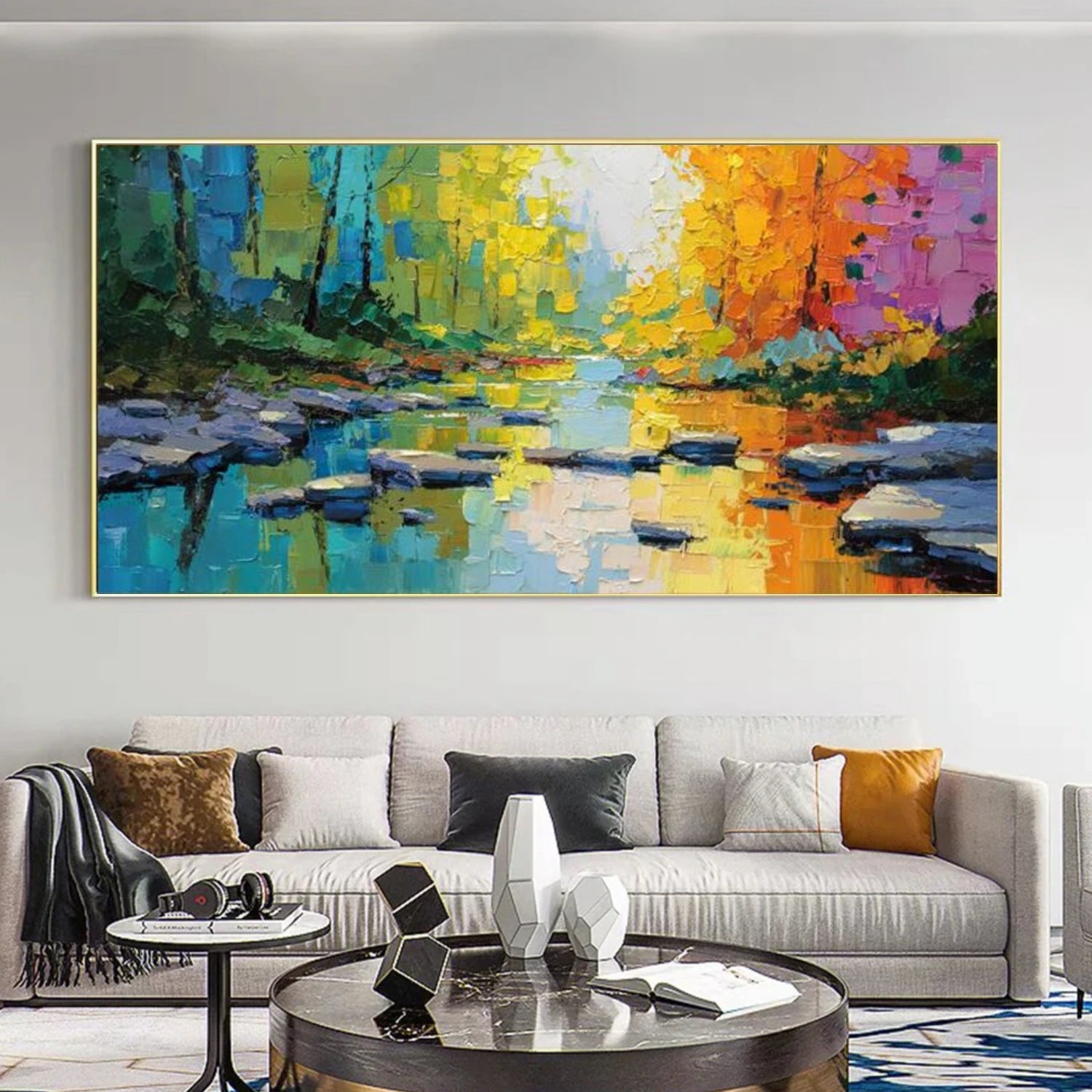 Colorful Tree And Flower Abstract Textured Wall Art #TF169