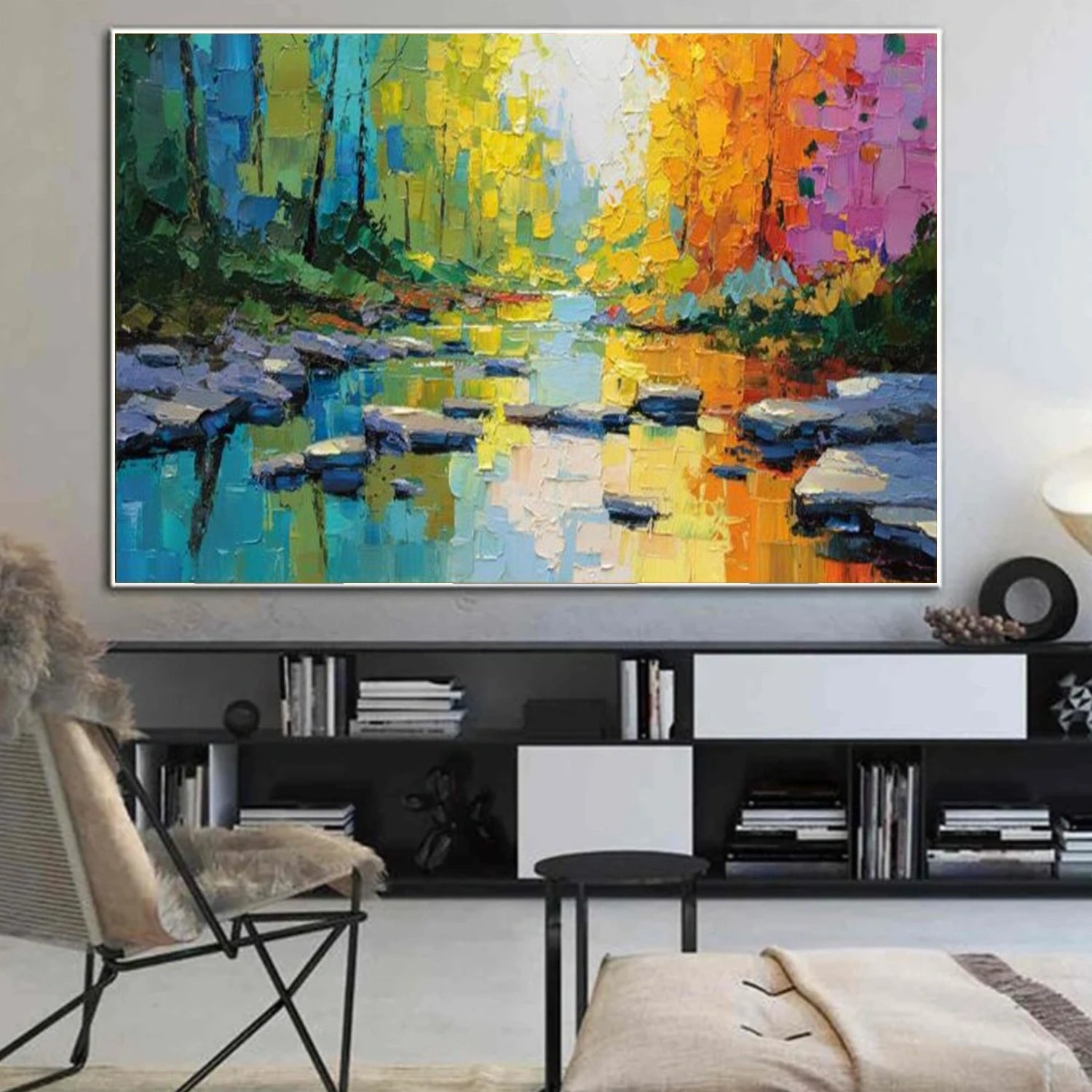 Colorful Tree And Flower Abstract Textured Wall Art #TF169