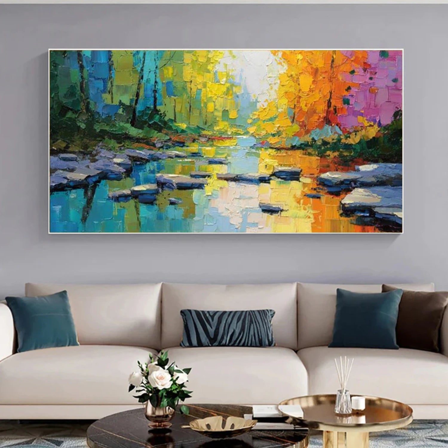 Colorful Tree And Flower Abstract Textured Wall Art #TF169