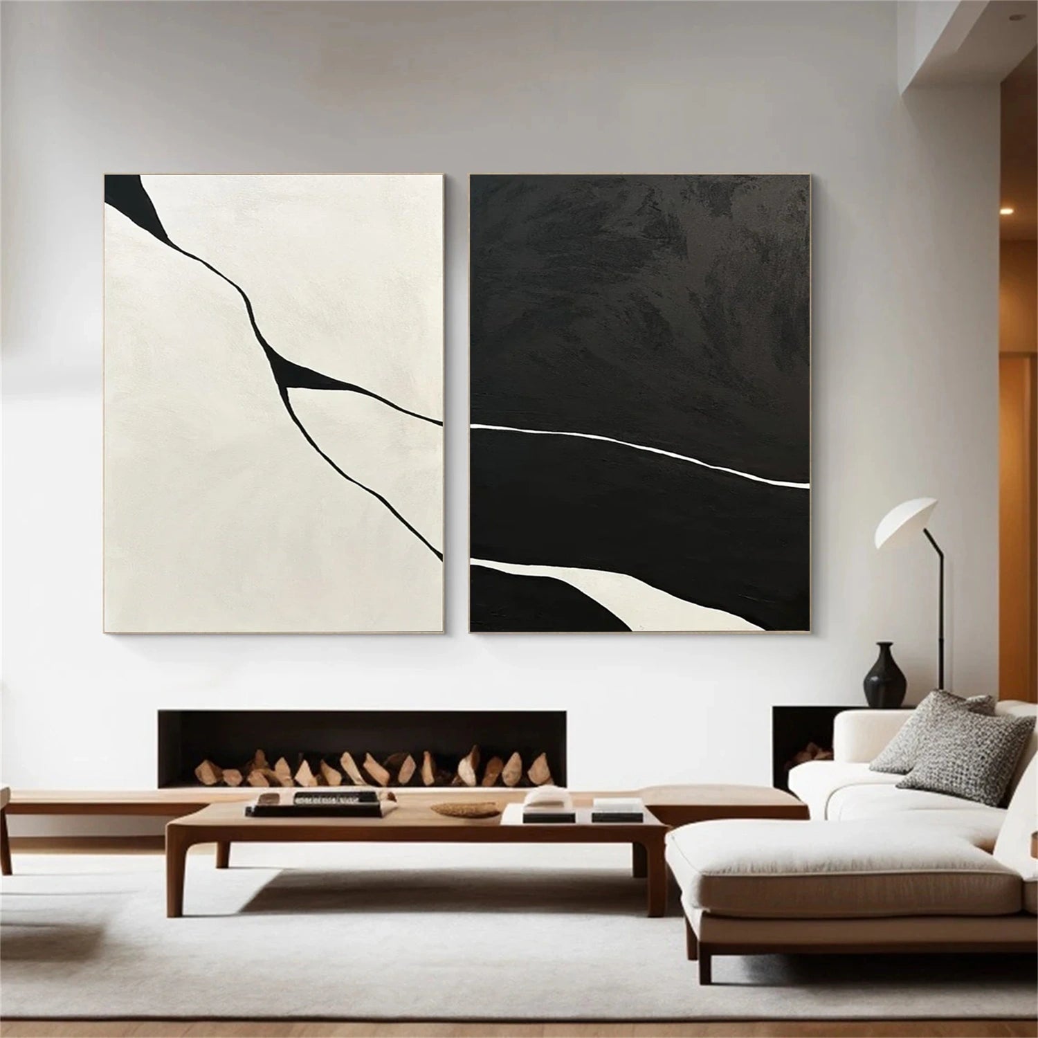 Black and White Wabi Sabi Abstract Canvas Art Set of 2 #WA200